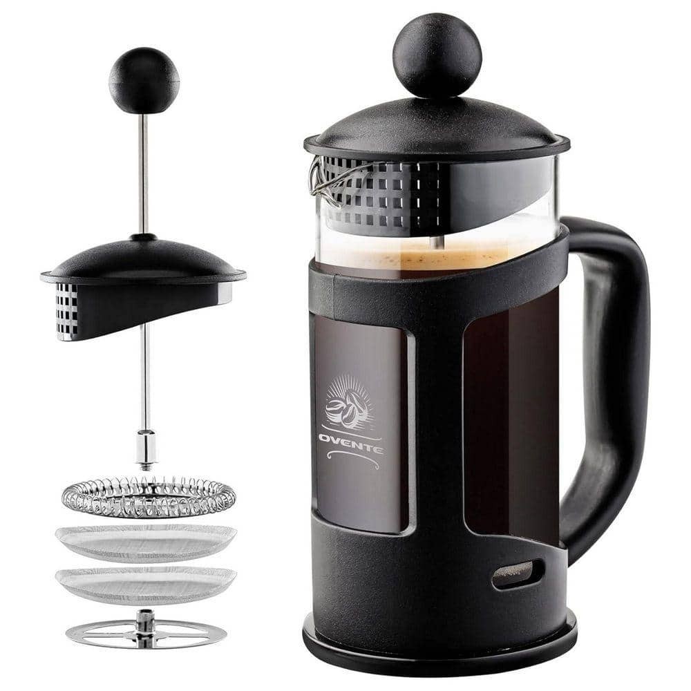 OVENTE 3-Cup Black French Press Cafetire Coffee and Tea Maker with Glass & Scoop OVENTE 3-Cup Black French Press Cafetire Coffee and Tea Maker with Glass & Scoop