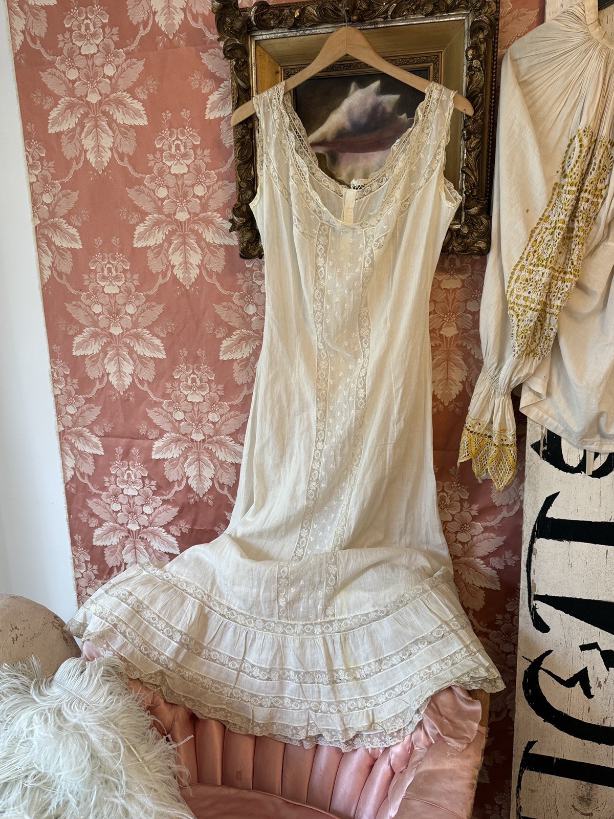 Antique Edwardian Cotton Lace Lingerie Dress 1900 1910 Negligee