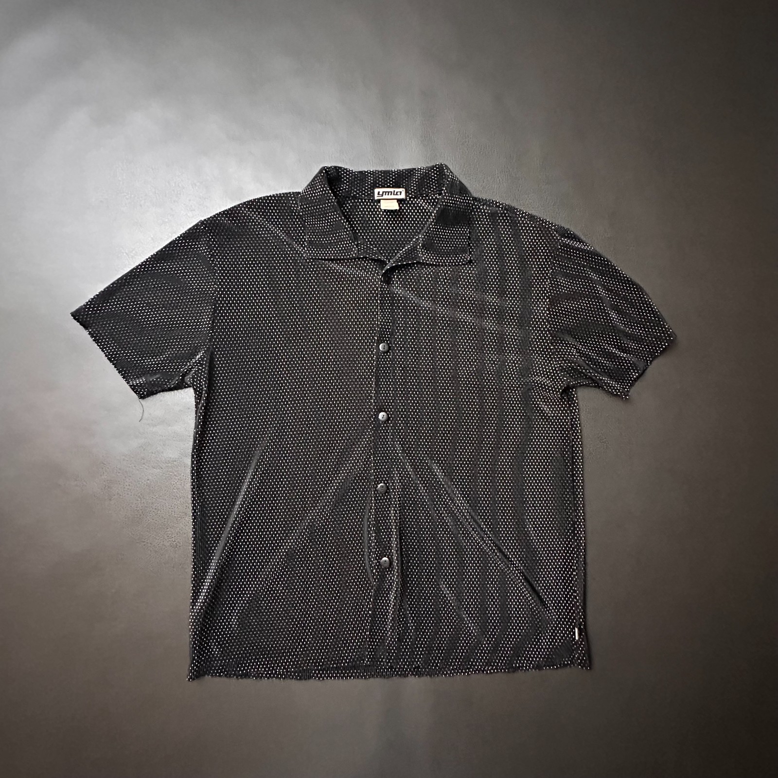 Vtg YMLA Shirt Mens Large Black Shiny Dazzle Flowy Disco Stretch USA Made Raver