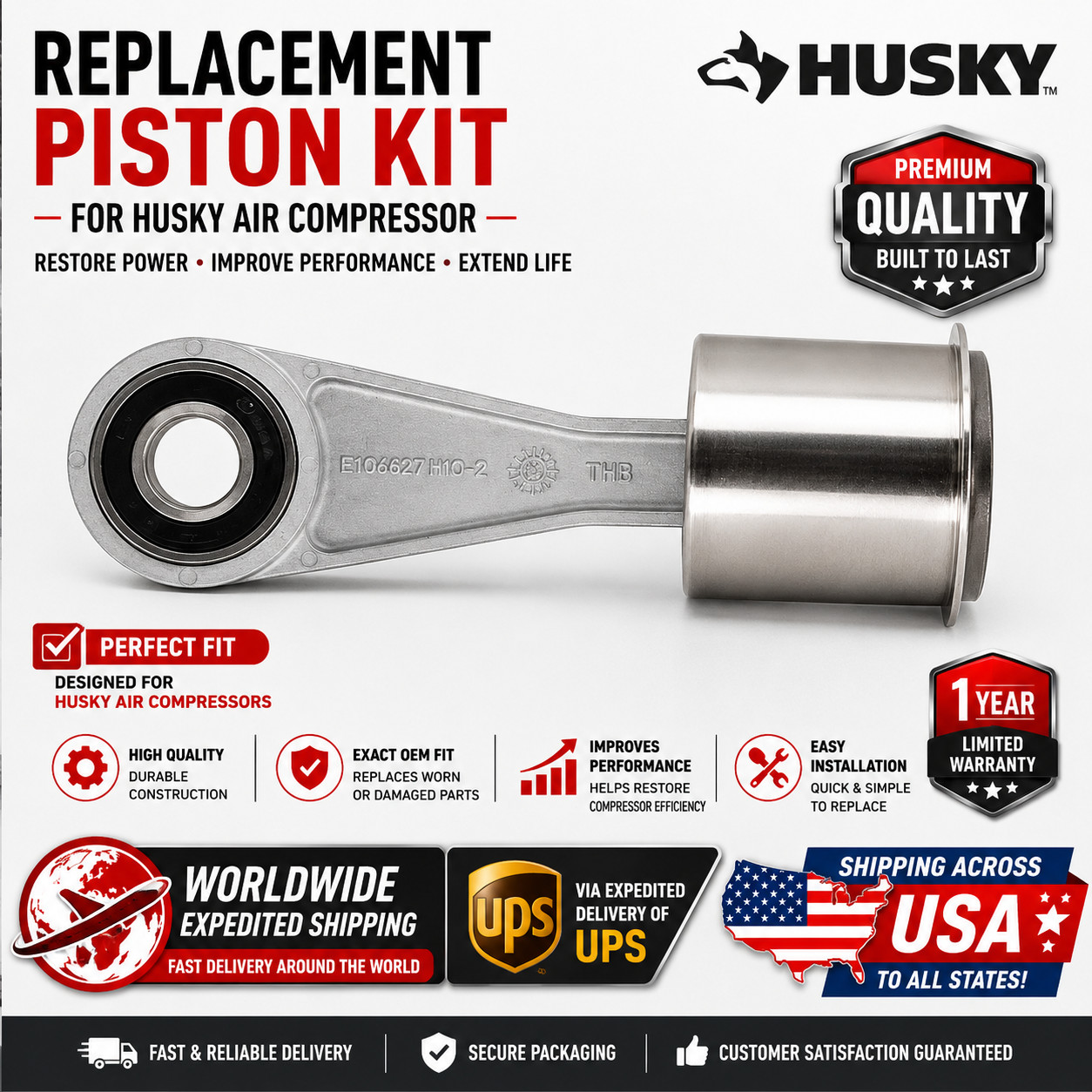 Replacement Piston Kit Husky Air Compressor Made diecast aluminum for durability