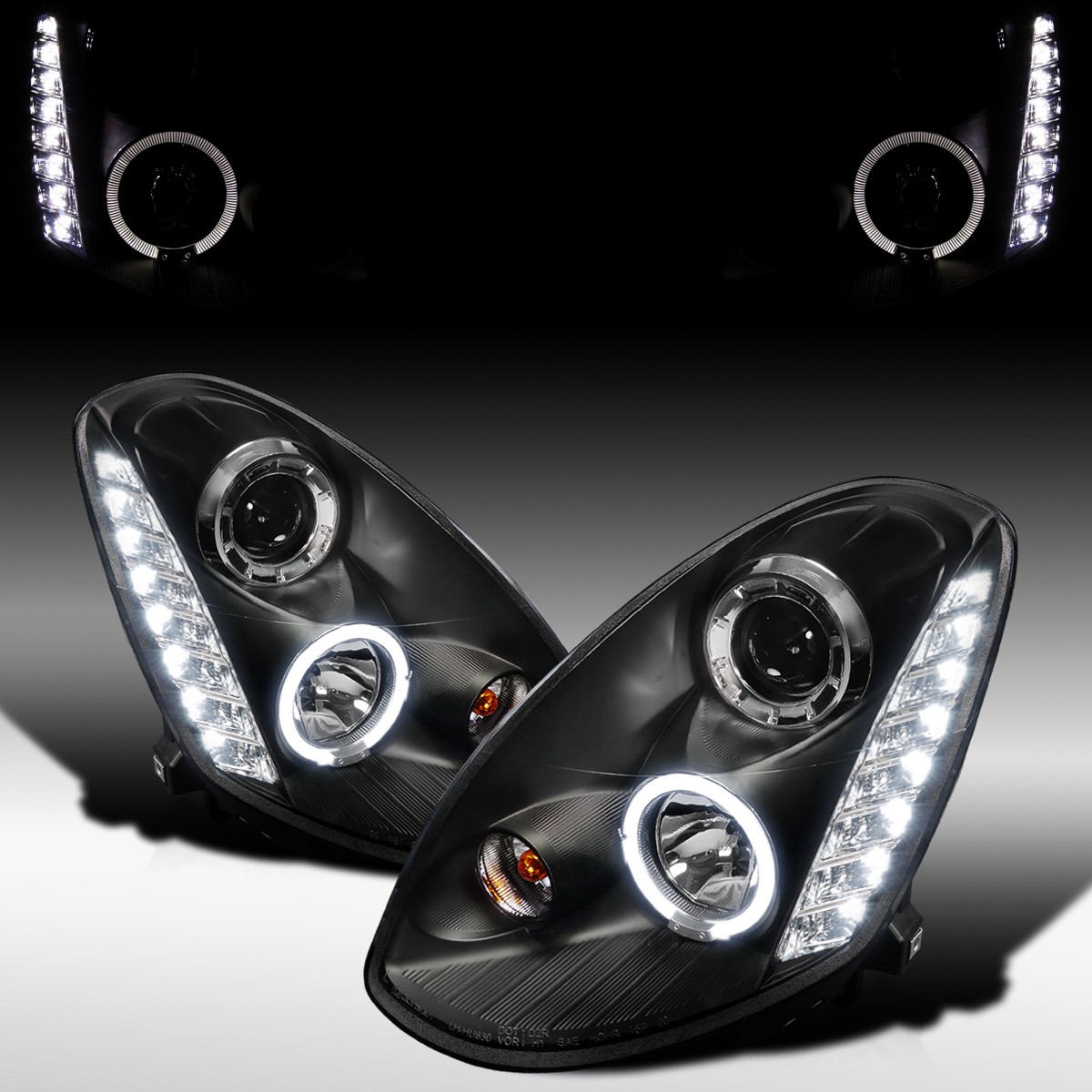 Fit 2005-2006 Infiniti G35 Sedan Black LED Halo Projector Headlights Left+Right