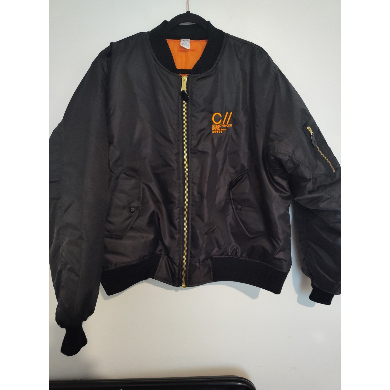 Cloak x Rothco Stealth Mode MA-1 Bomber Jacket Black Orange XL Streetwear