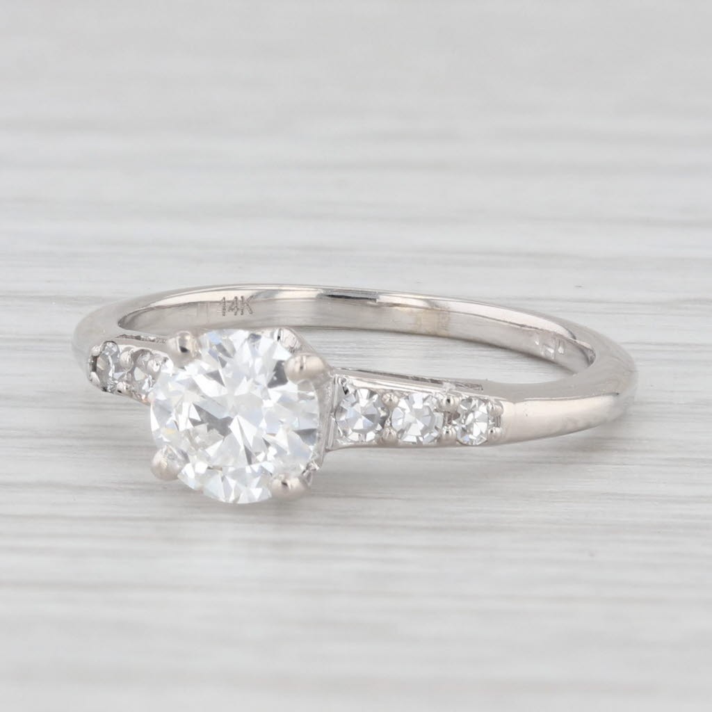 Vintage 0.78ct Round Diamond Engagement Ring 14k White Gold Size 5.5 GIA