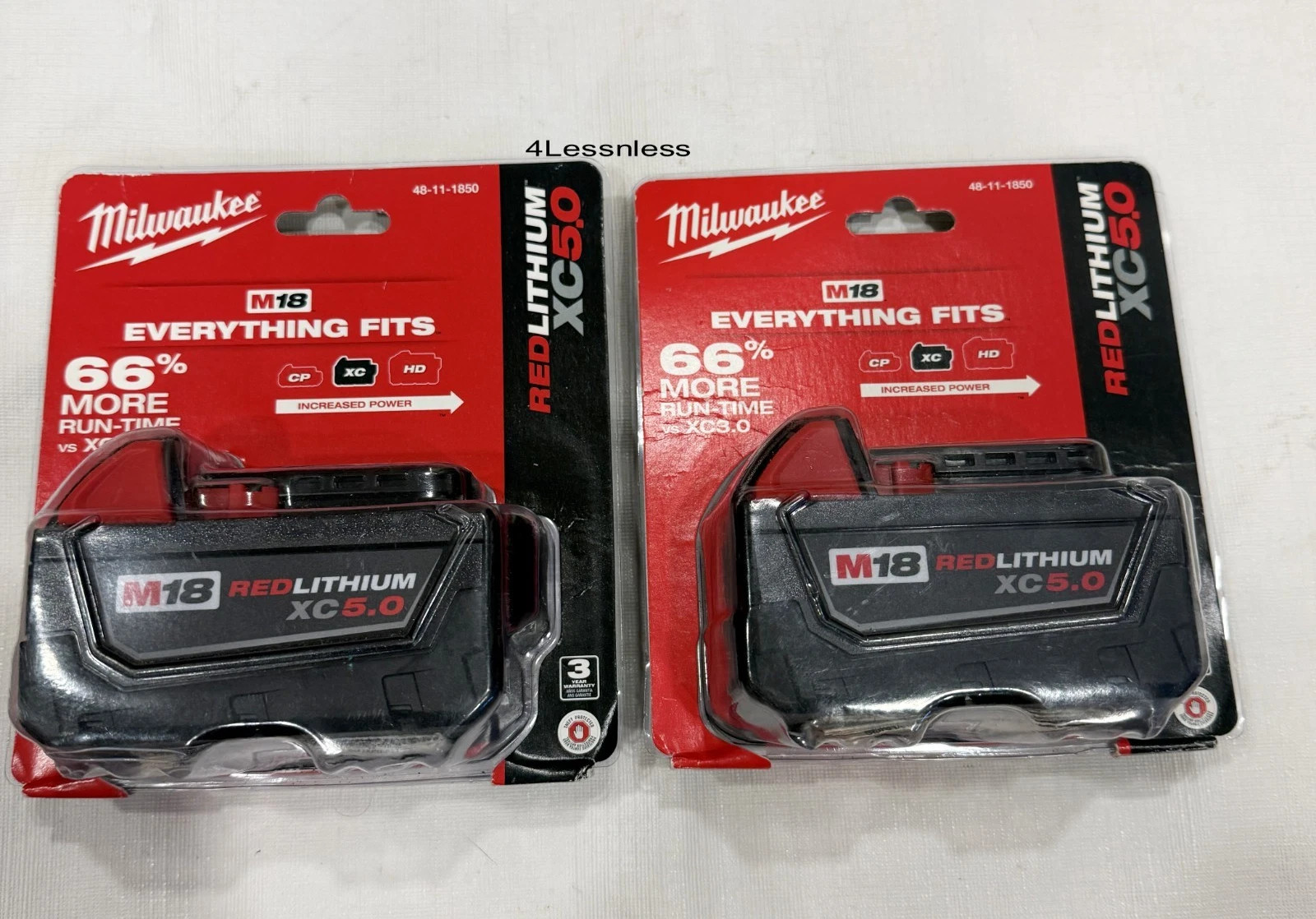 Milwaukee genuine 48-11-1850 M18 REDLITHIUM XC5.0 Extended Capacity Battery 2X Milwaukee genuine 48-11-1850 M18 REDLITHIUM XC5.0 Extended Capacity Battery 2X