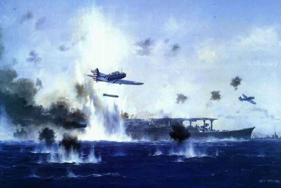 The Famous Four Minutes Battle of Midway June 1942 - 7-1/4 x 10-3/4 inch Print