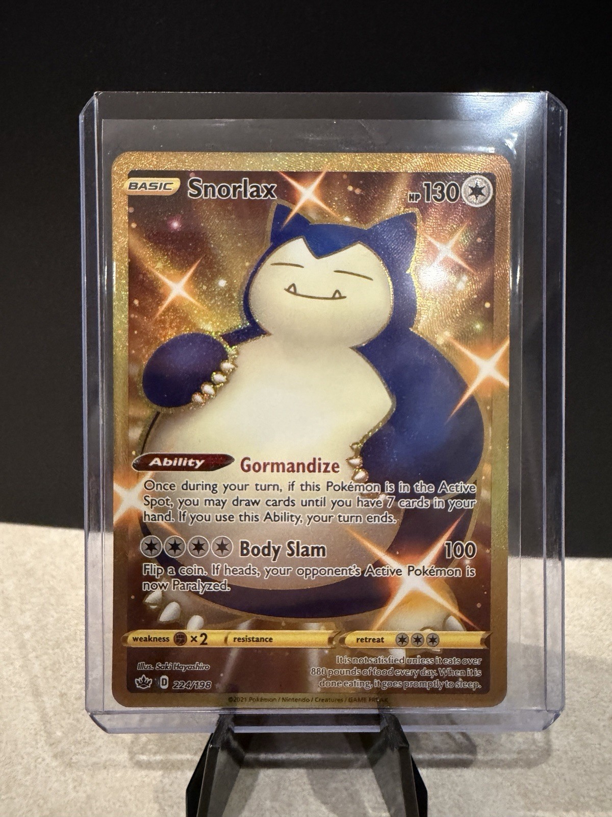 2021 Pokemon Chilling Reign Snorlax 224/198 Gold Secret Rare Holo NM