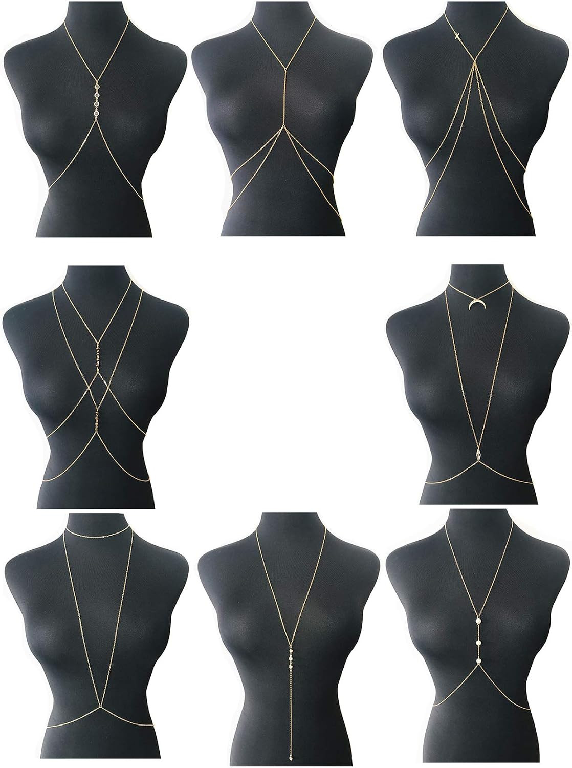 4-8Pcs Sexy Body Chain Belly Waist Chain Necklace Summer Beach Bikini Bra Body J