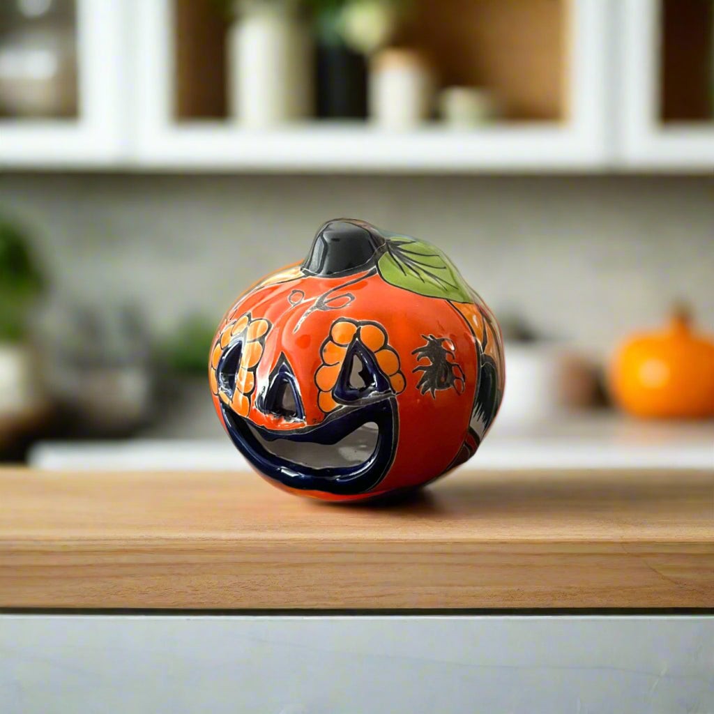 Mini Talavera Pumpkin | Handmade Mexican Jack-O\'-Lantern