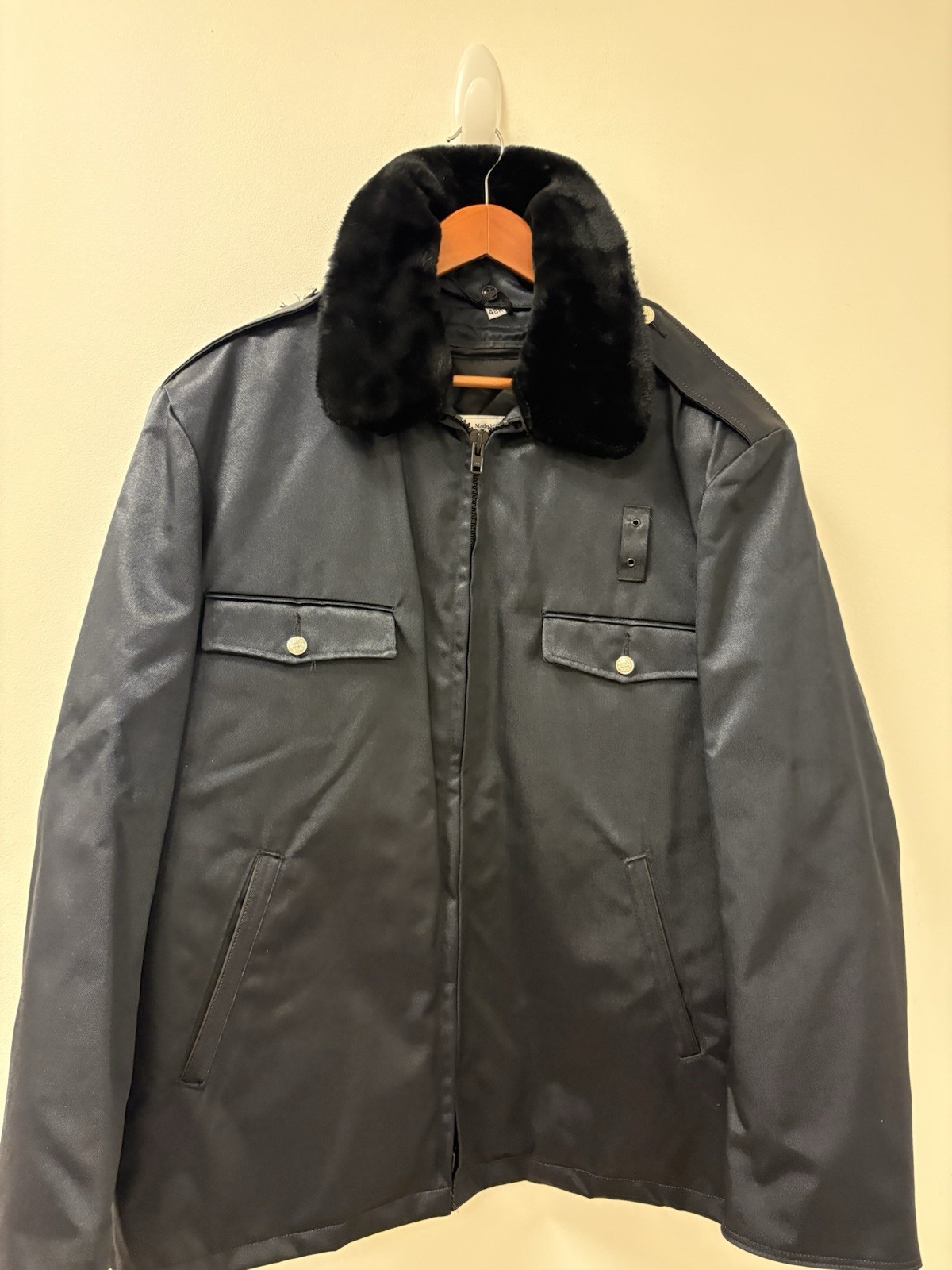 Vintage 80s Blauer Cruiser Jacket Faux Fur Collar USA Sz 48R Navy Blue
