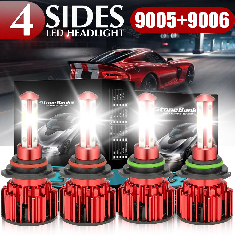 9005 9006 LED Headlights Kit Combo Bulbs 6500K High Low Beam Super White Bright