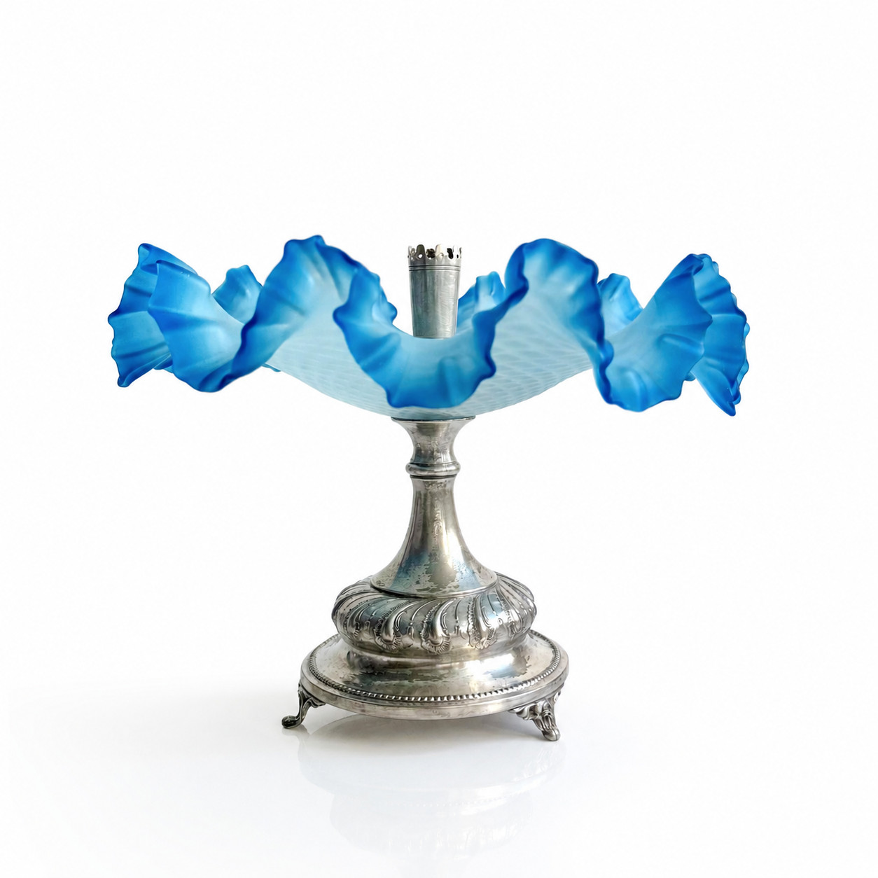 Rare Collectible WMF Epergne c.1895–1903 Original Blue Opalescent Glass EPNS