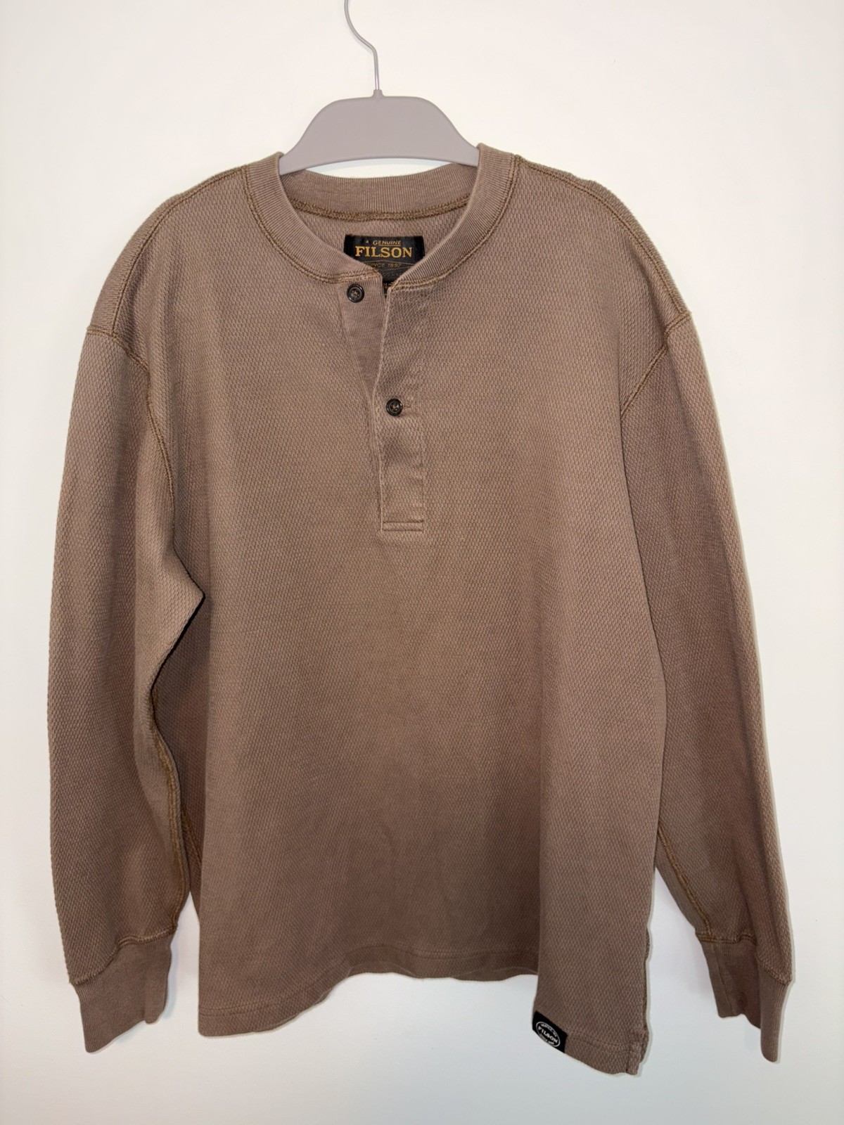Filson Men’s Size LARGE Waffle Knit Henley Mossy Rock Green