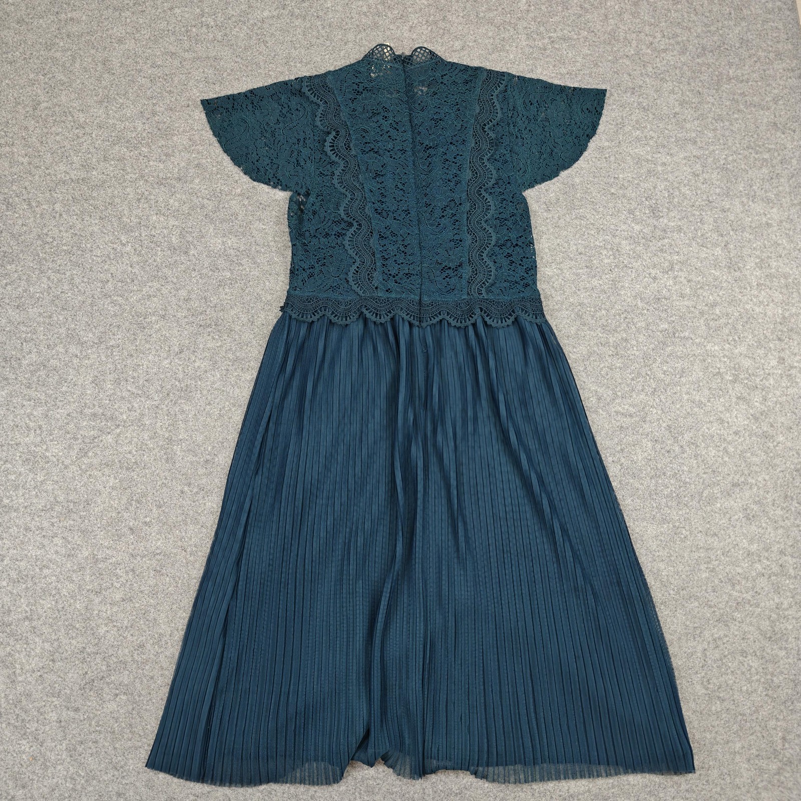 Feather Bone Dress Womens 4 Blue Lace High Neck Pleated Midi Boho Anthropologie