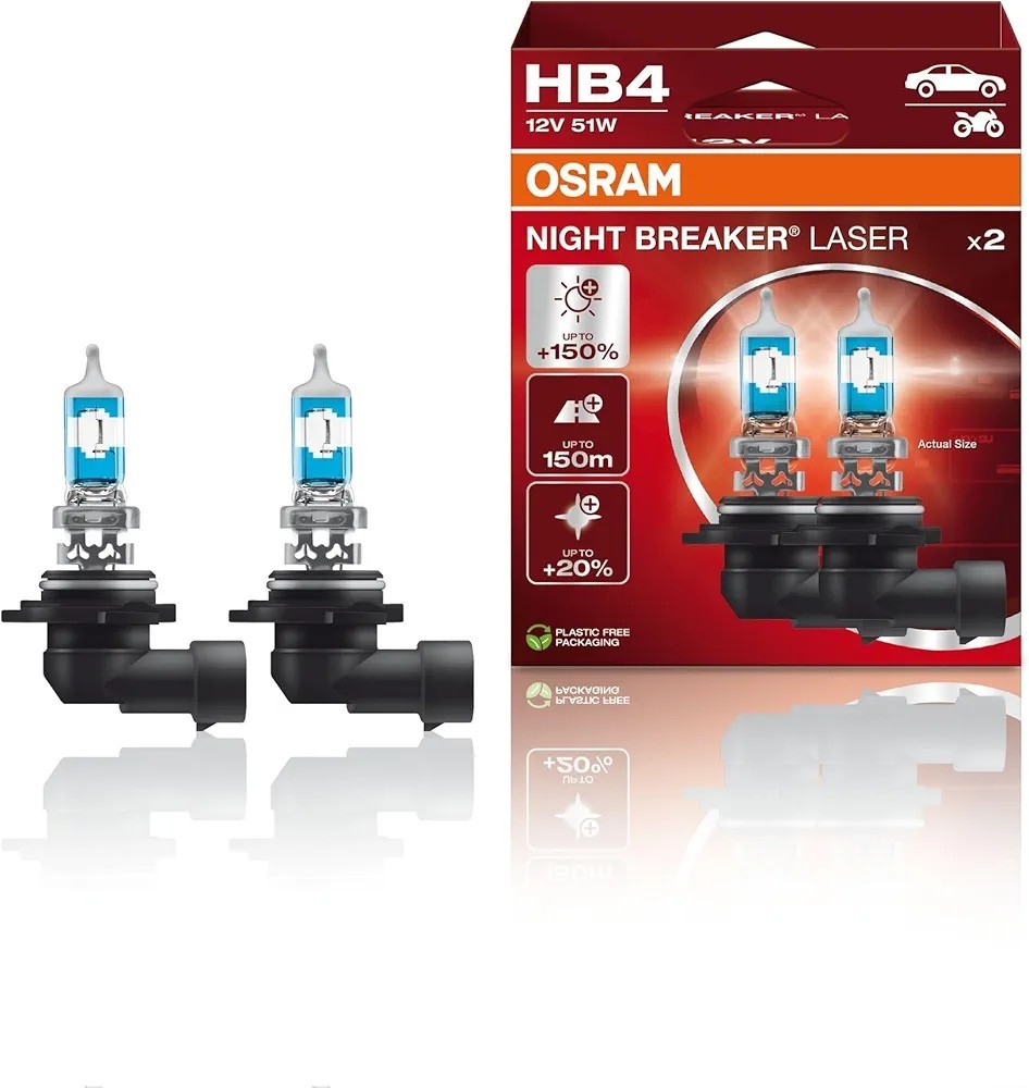 Osram Night Breaker Laser HB4 9006 Halogen Headlight Fog Bulbs 9006NL Pack of 2