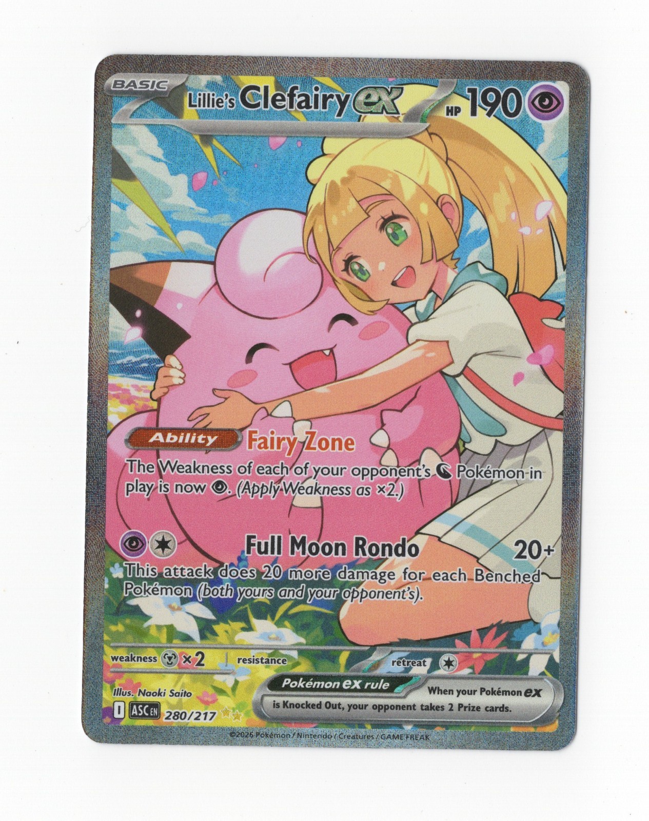 Lillie’s Clefairy ex 280/217 Pokemon TCG ASC Special Illustration Rare Full Art Lillie’s Clefairy ex 280/217 Pokemon TCG ASC Special Illustration Rare Full Art