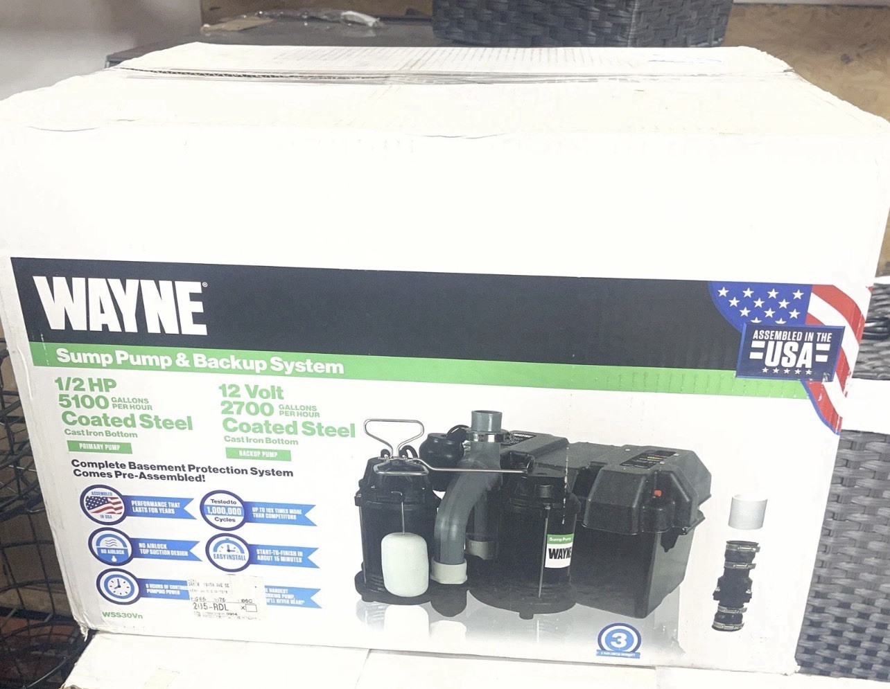 Wayne WSS30Vn - 1/2 HP Combination Primary and Backup Sump Pump System Wayne WSS30Vn - 1/2 HP Combination Primary and Backup Sump Pump System