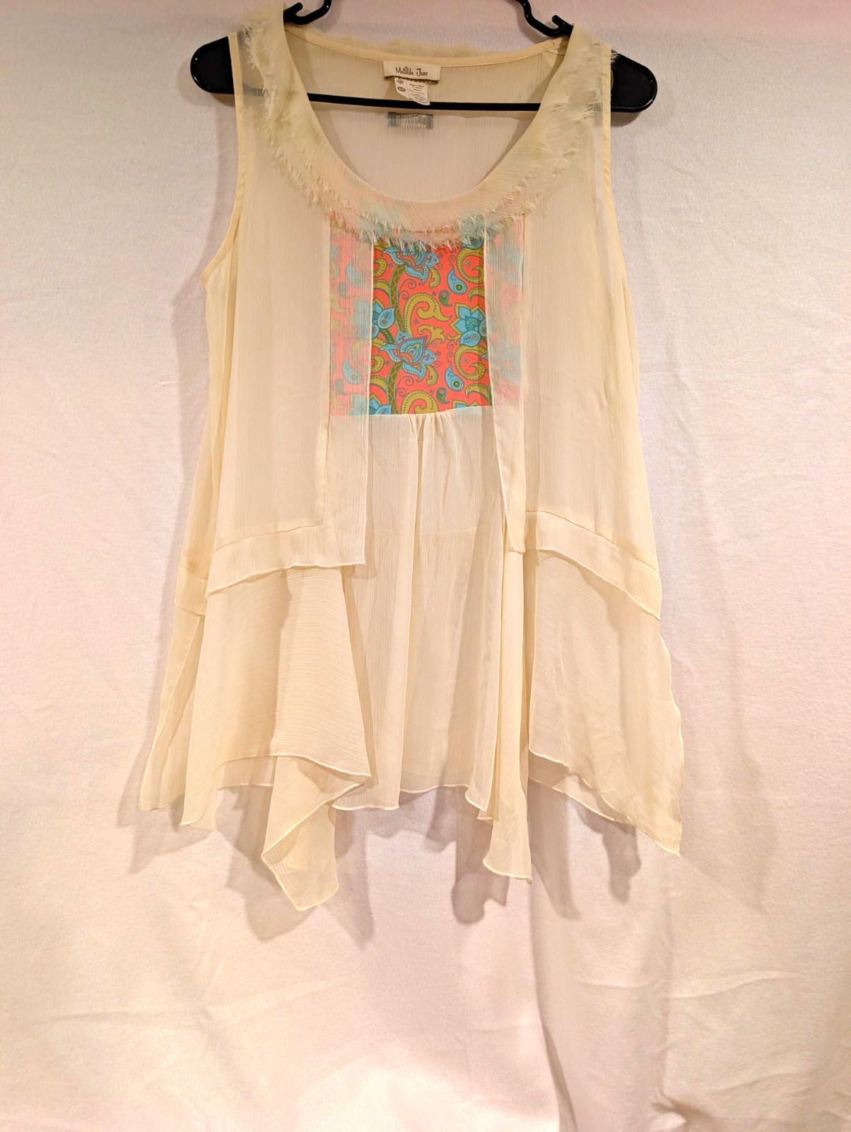 Matilda Jane Women\'s Sheer Chiffon Cream Paisley Scoop Neck Tank Top Size M boho Matilda Jane Women\'s Sheer Chiffon Cream Paisley Scoop Neck Tank Top Size M boho