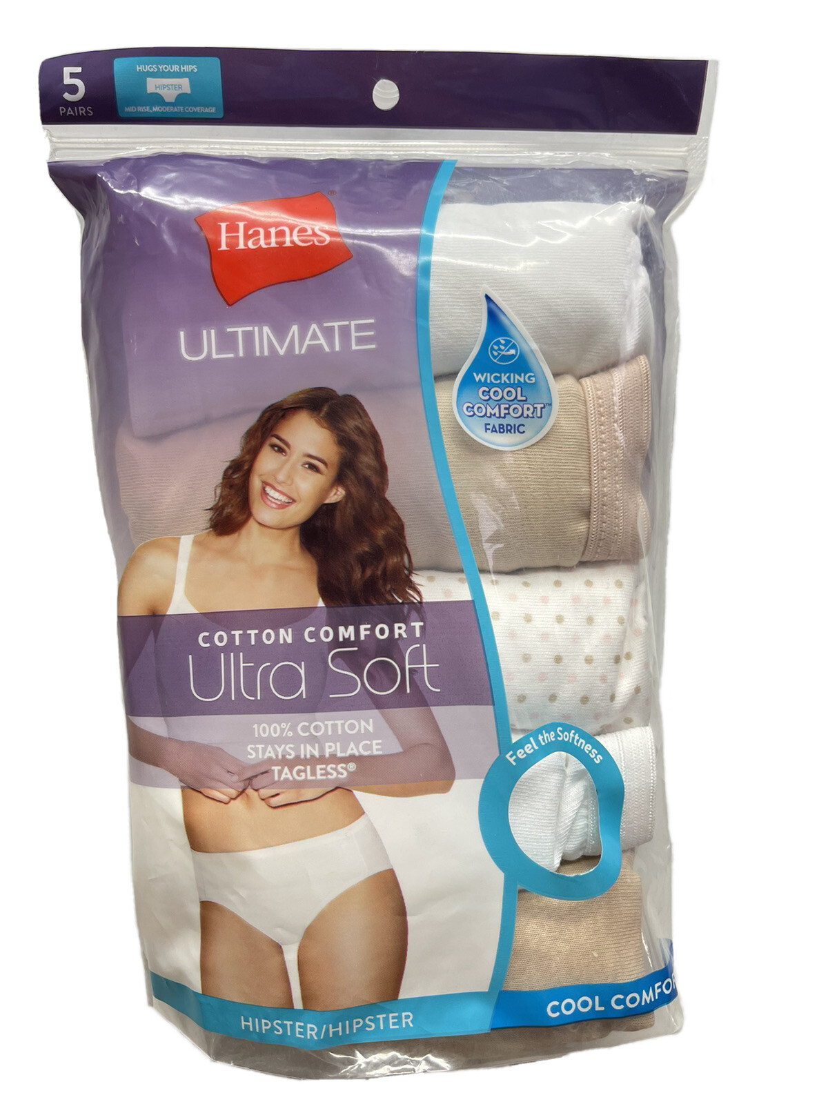 Hanes Women's 5 Pack Cool Comfort Ultimate Cotton Comfort Ultra Soft Hipster 