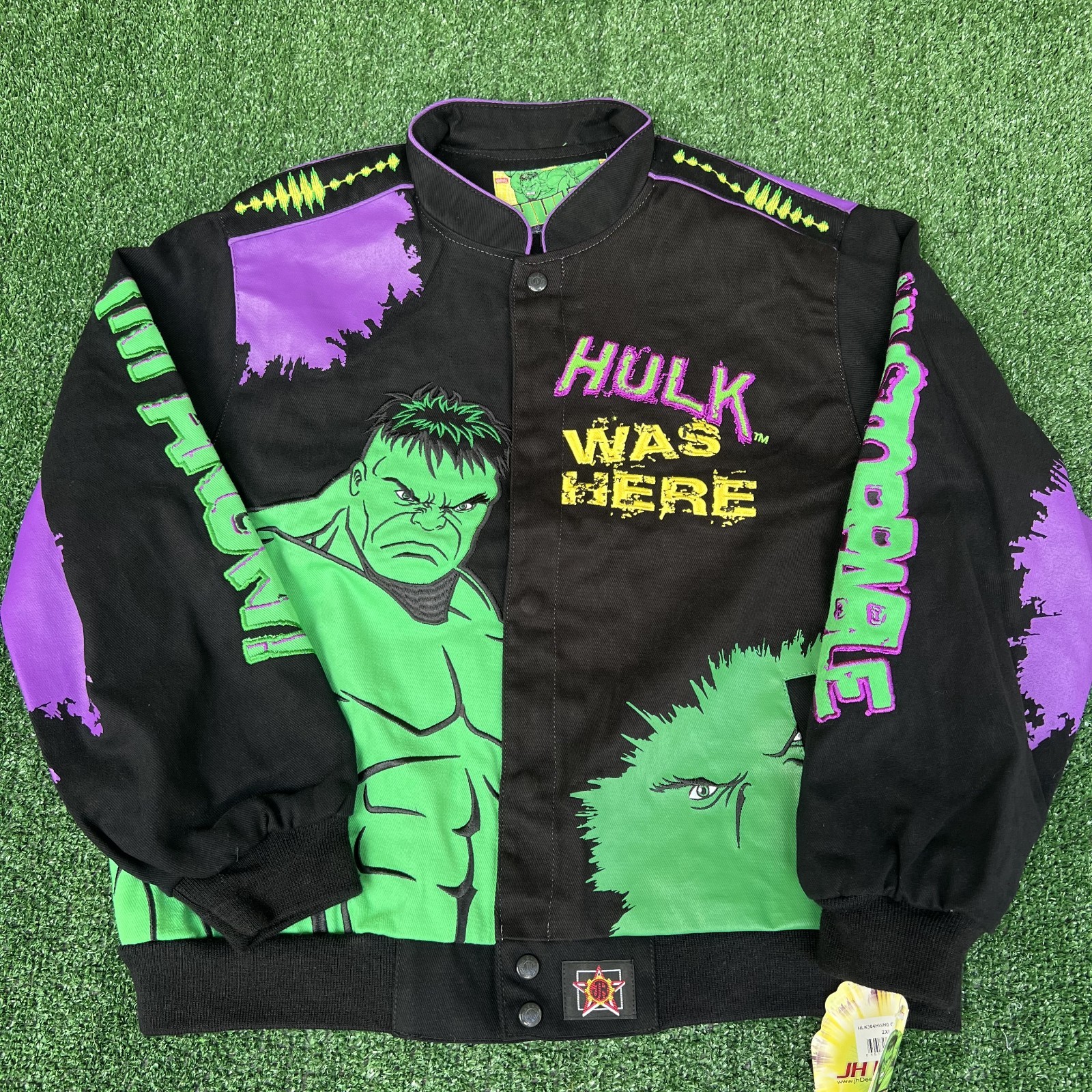 NWT VTG JH Design Hulk Jacket Youth 2XL Black Men's S Crop Boxy Racing Marvel NWT VTG JH Design Hulk Jacket Youth 2XL Black Men's S Crop Boxy Racing Marvel