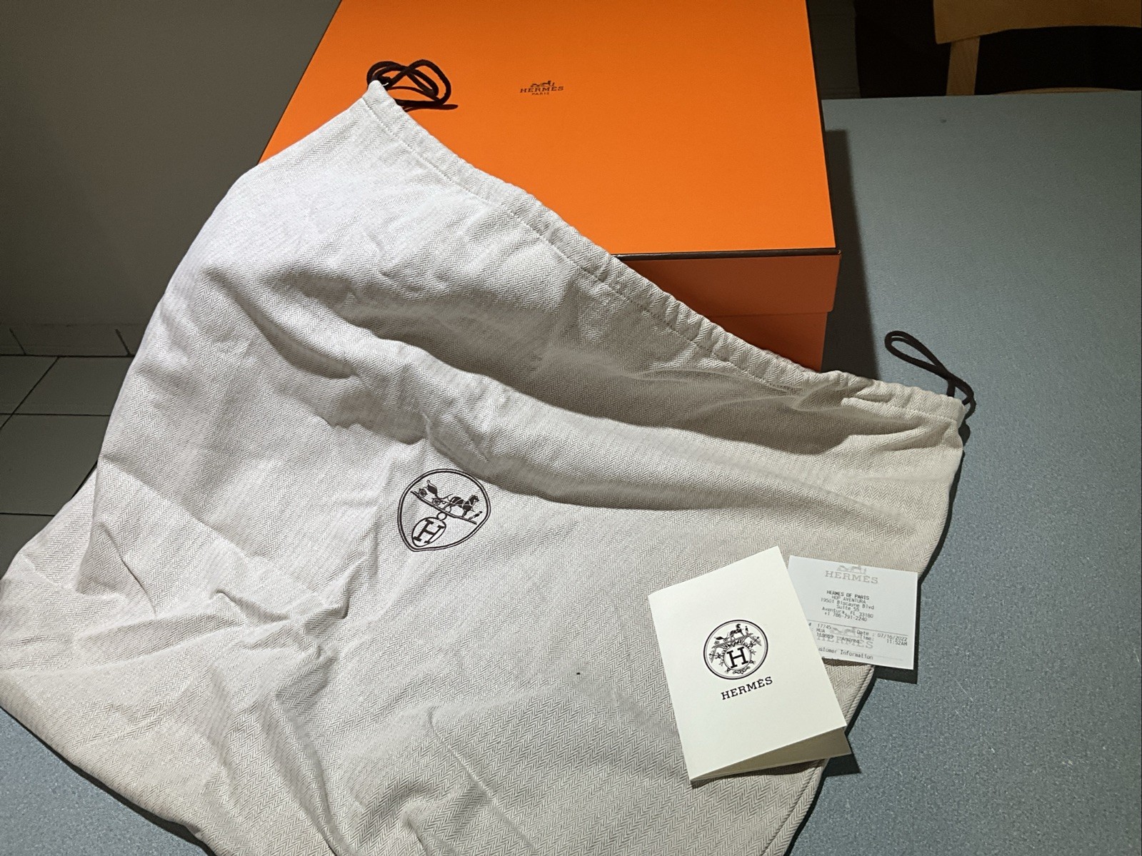 Authentic Hermes XL Birkin Empty Box 17x17x7 & dust bag 24X22 & invoice holder