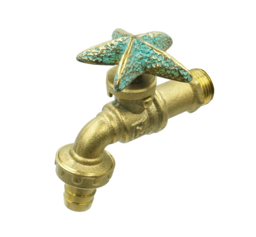 Vintage Brass Garden Tap Water Faucet Small Starfish Spigot Outdoor Decor