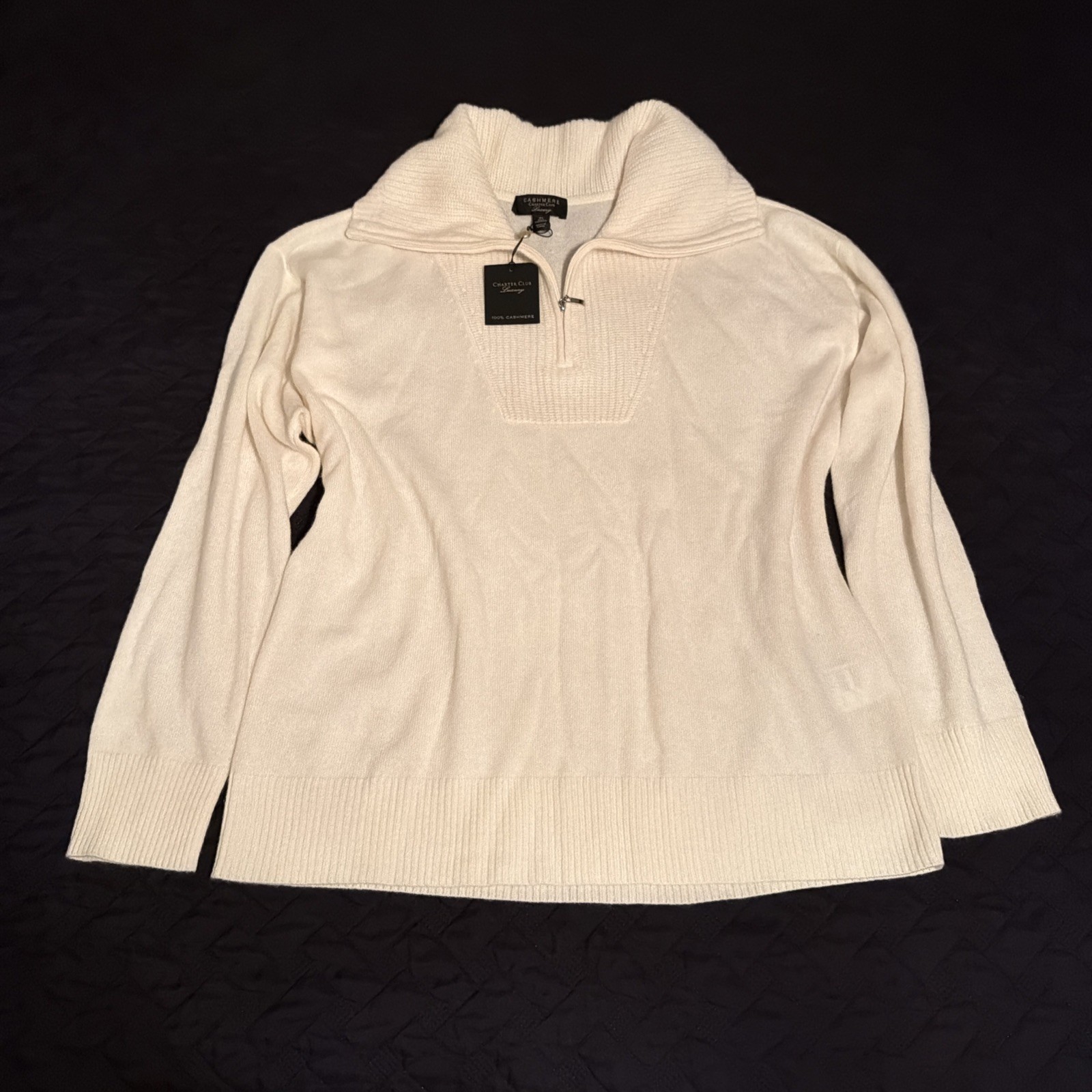 Charter Club Sweater Women\'s Medium Ivory 100% Cashmere Knit Half Zip Pullover Charter Club Sweater Women\'s Medium Ivory 100% Cashmere Knit Half Zip Pullover