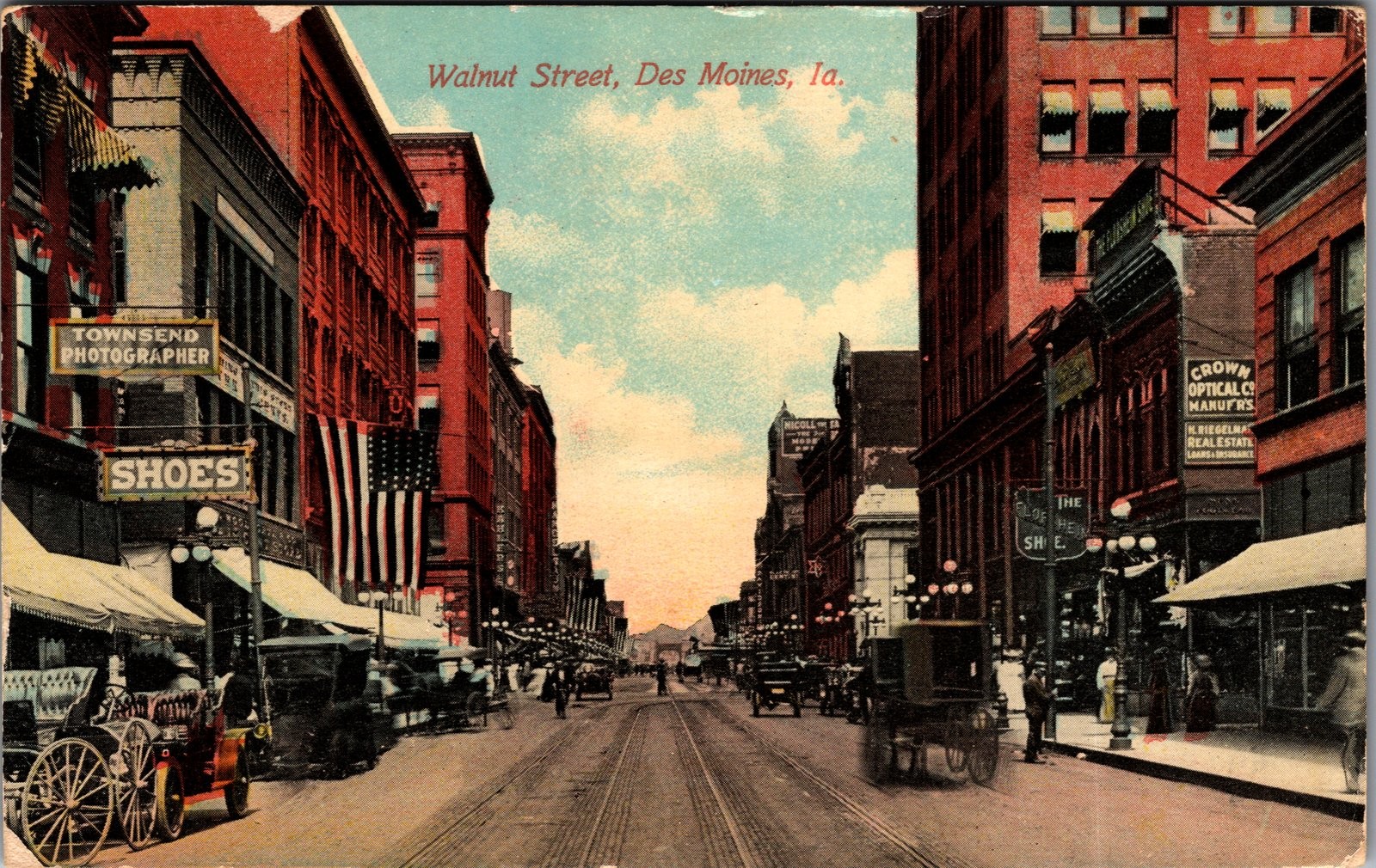1910s Walnut Street Des Moines Iowa Postcard Acmeograph Urban Scene