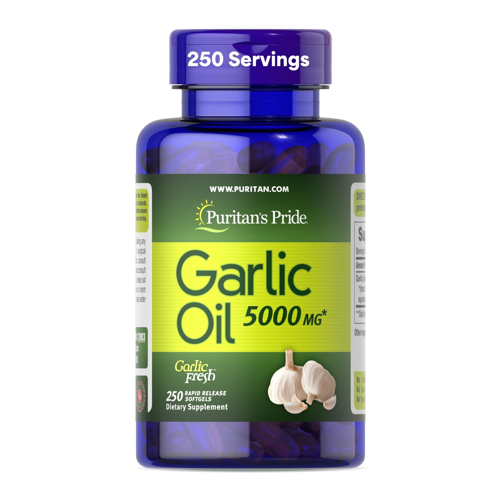 Puritan\'s Pride Premium Garlic Fresh 5000mg, 250 250 Count (Pack of 1), White Puritan\'s Pride Premium Garlic Fresh 5000mg, 250 250 Count (Pack of 1), White