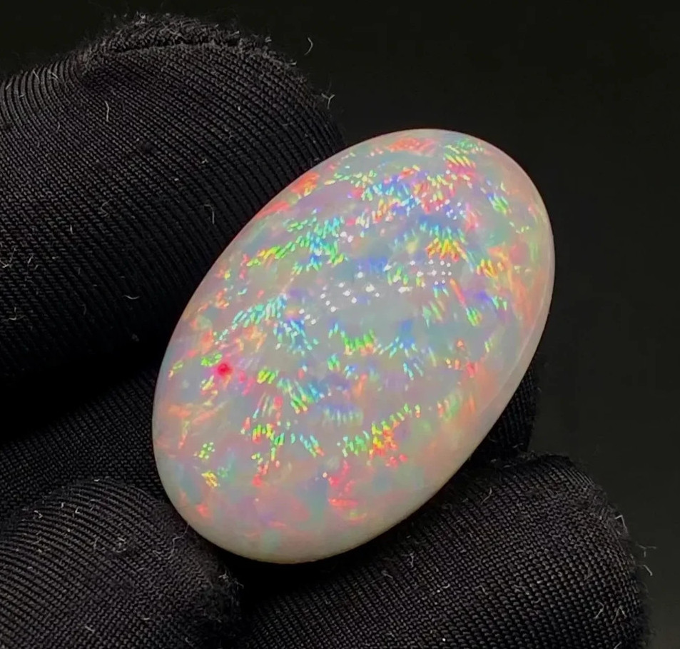 Flashy Multi Fire 39.25ct Natural White Ethiopian Opal Cabochon Big Oval Shape