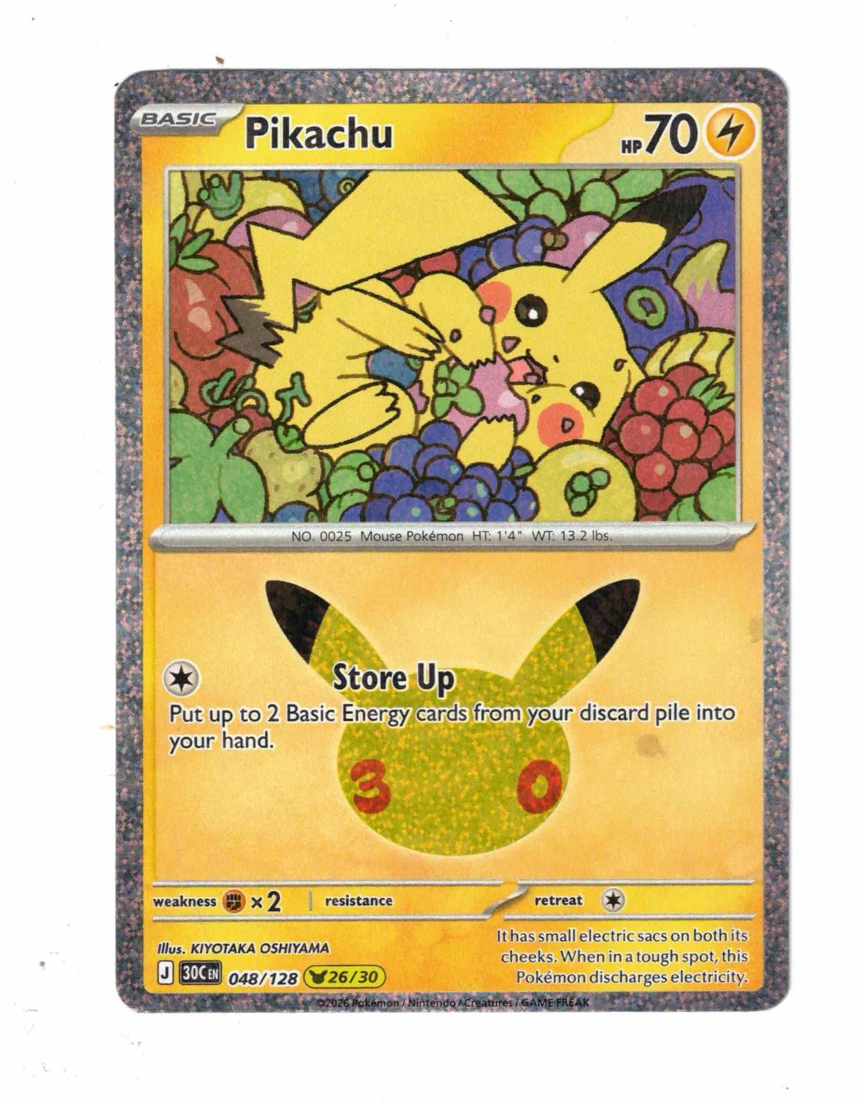 Pikachu 048/128 Me: 30th Celebration Holo Pikachu 048/128 Me: 30th Celebration Holo
