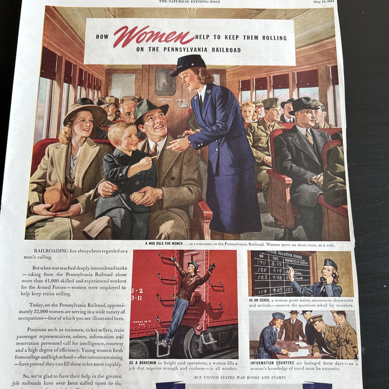Newspaper Print Ad Collectible - 1944 Vintage Pennsylvania Railroad Women Ad