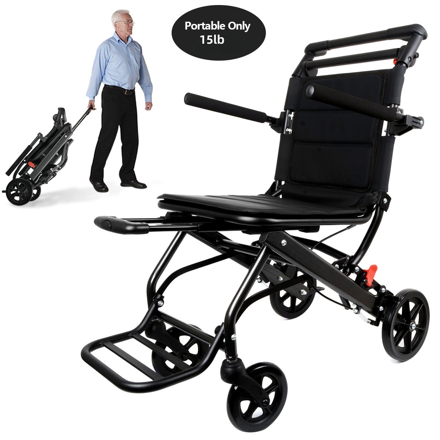 All-terrain lightweight 15lb wheelchair, with telescopic pole, airline-approved All-terrain lightweight 15lb wheelchair, with telescopic pole, airline-approved