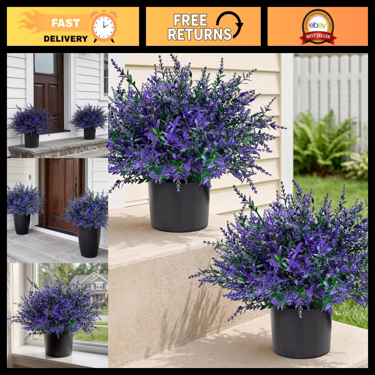 2 Set UV Resistant Artificial Lavender Topiary Trees, Faux Potted Plants for Gar