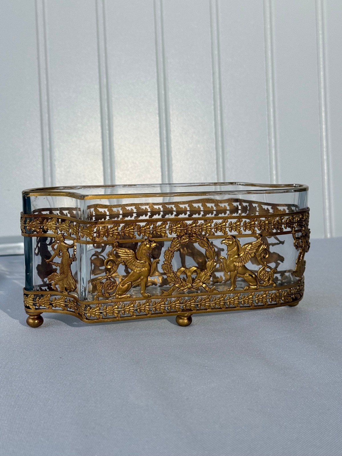 French Neoclassical Gilt Bronze and Crystal Jardiniere Container French Neoclassical Gilt Bronze and Crystal Jardiniere Container
