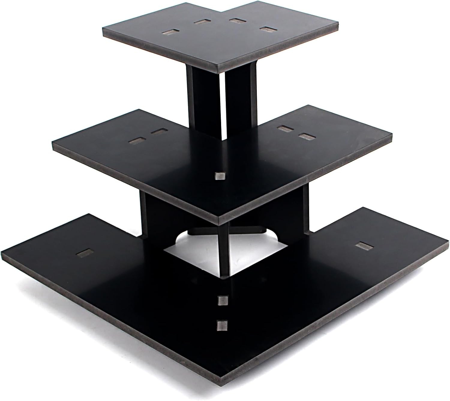 Torched 3-Tier Ebony Retail Table Display Corner Stand with Shelves for Black Torched 3-Tier Ebony Retail Table Display Corner Stand with Shelves for Black
