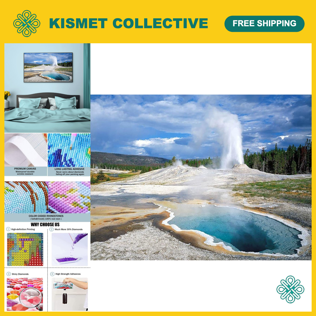 5D Diamond Painting Kit - Yellowstone National Park Landscape, Full Drill DIY Cr