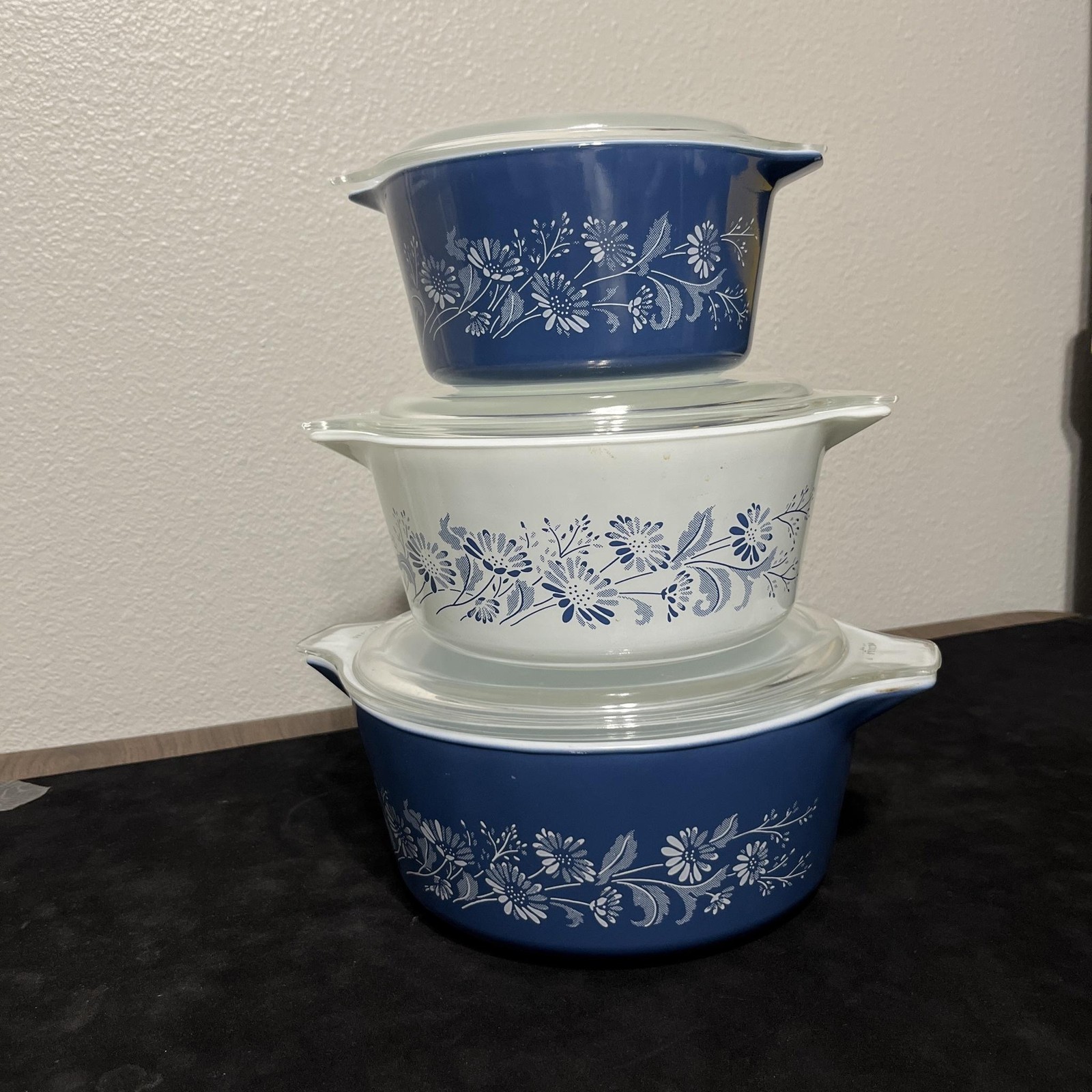 Vintage Pyrex Colonial Mist Blue Cinderella Casserole Pan Set 473 474 475 Lid