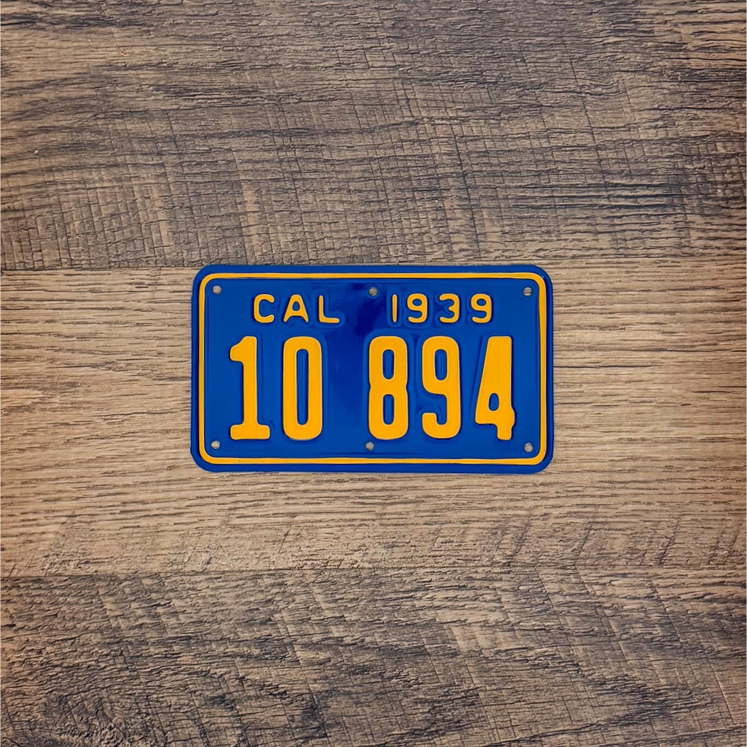 Professionally Restored CALIFORNIA 1939 Motorcycle License Plate - 10 894 - Professionally Restored CALIFORNIA 1939 Motorcycle License Plate - 10 894 -