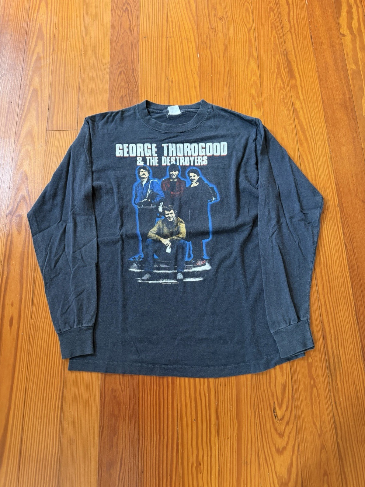 vintage George Thorogood & The Destroyers On Tour 85 Black LS Tee Double-Sided L