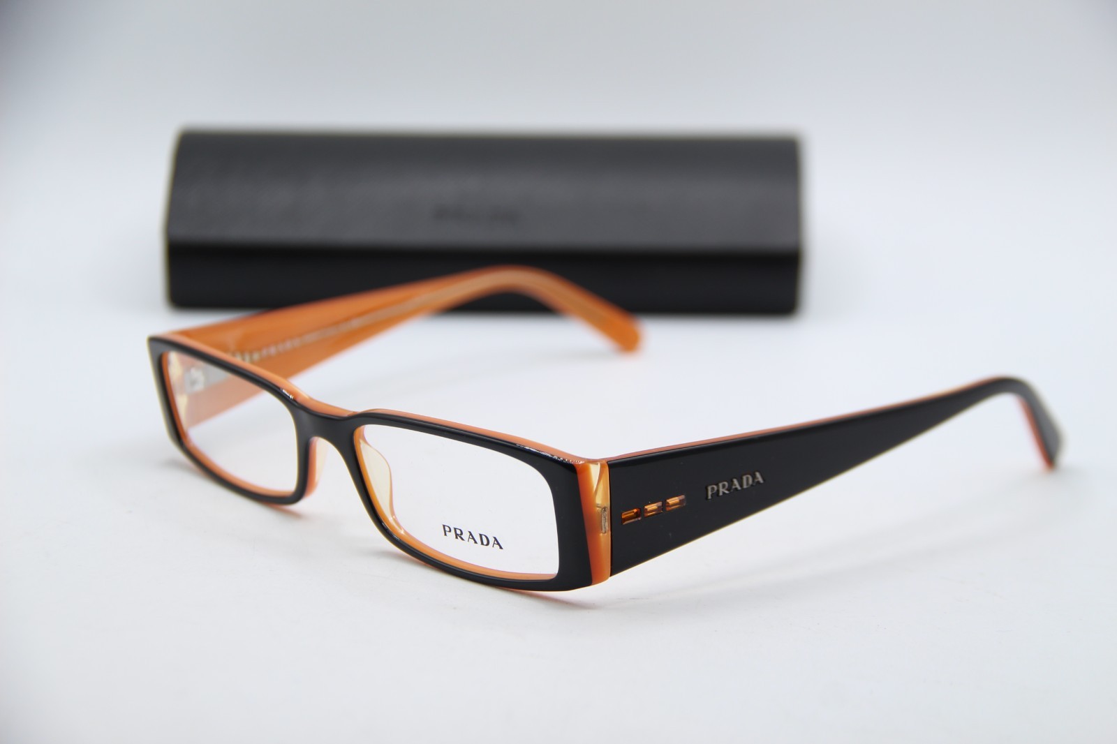 NEW PRADA VPR 10F 2BX-1O1 BLACK ORANGE AUTHENTIC FRAMES EYEGLASSES 51-16