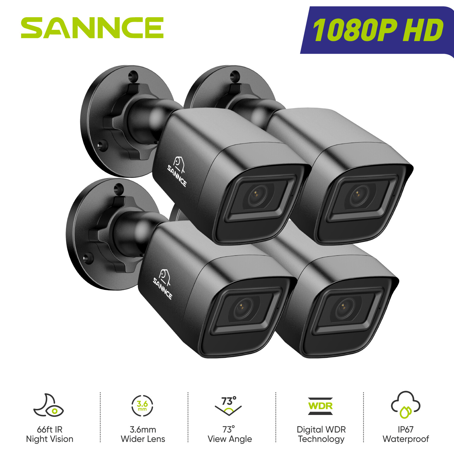 SANNCE 1080P HDMI 8CH DVR 2MP CCTV Security Camera System Outdoor IR Night AI