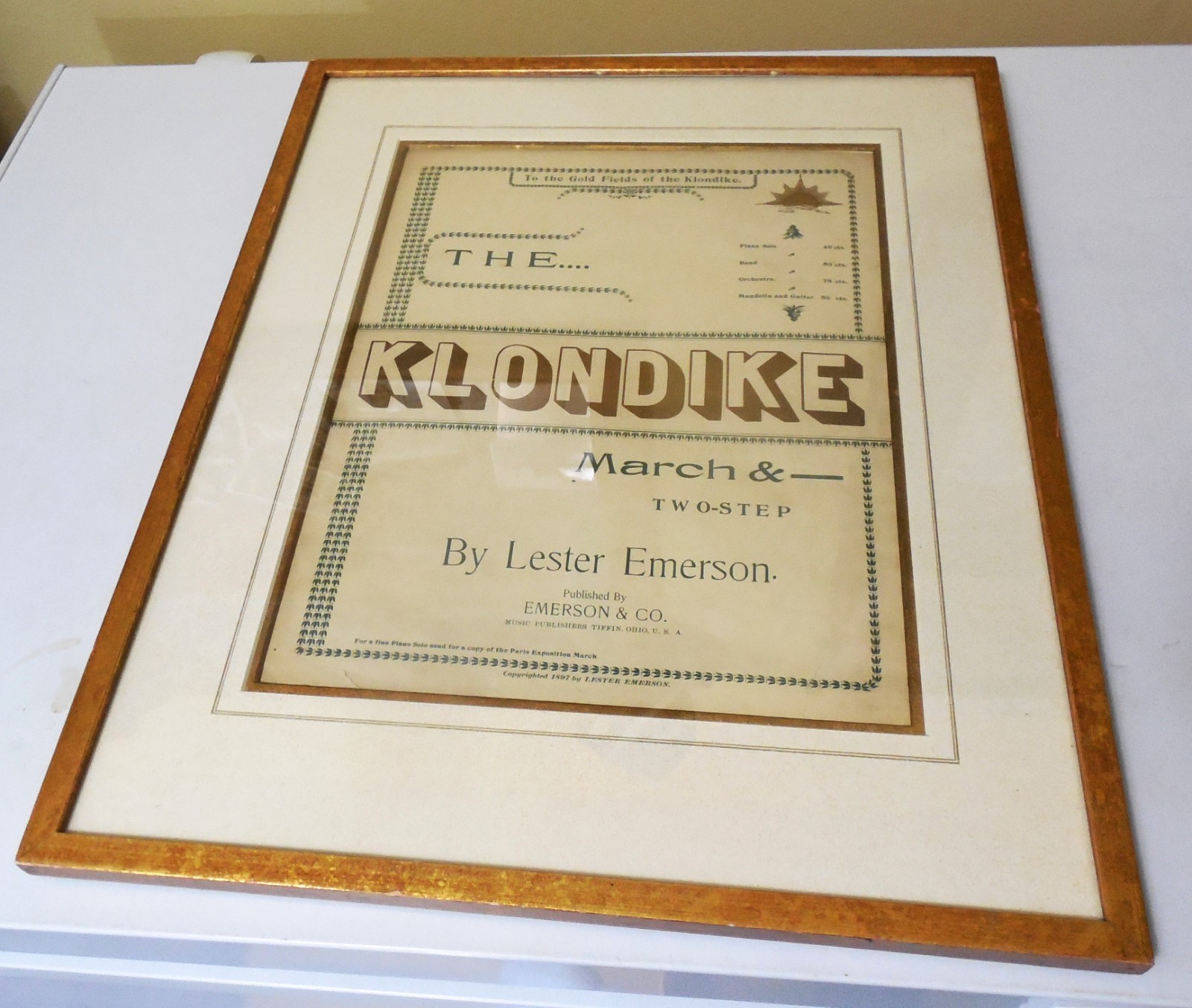 Original, framed 1897 Sheet Music - KLONDIKE MARCH/TWO STEP - hear it on youTube