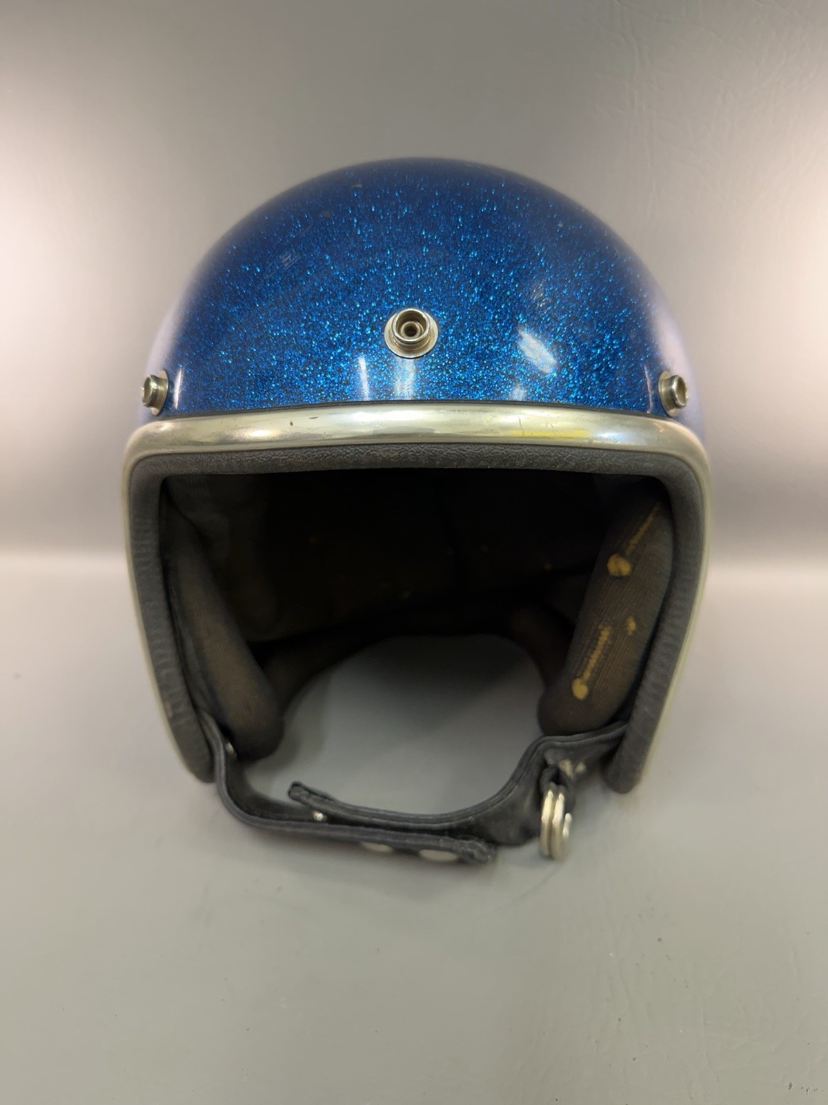 Vintage Arthur Fulmer AF20 Open Face Motorcycle Helmet Blue Metallic Flake