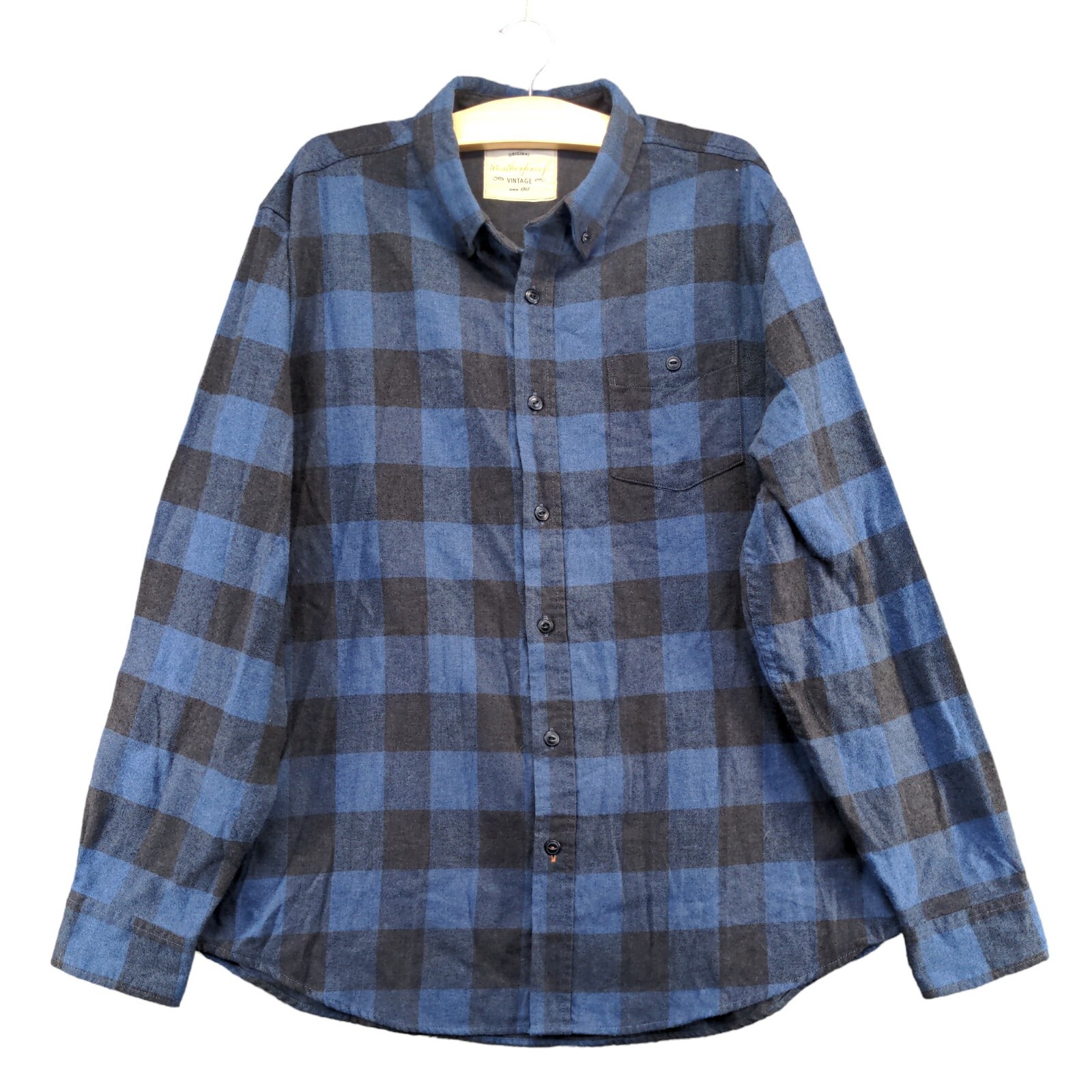 Weatherproof Vintage Mens Button Up Shirt XL Long Sleeve Blue Check Cotton Blend
