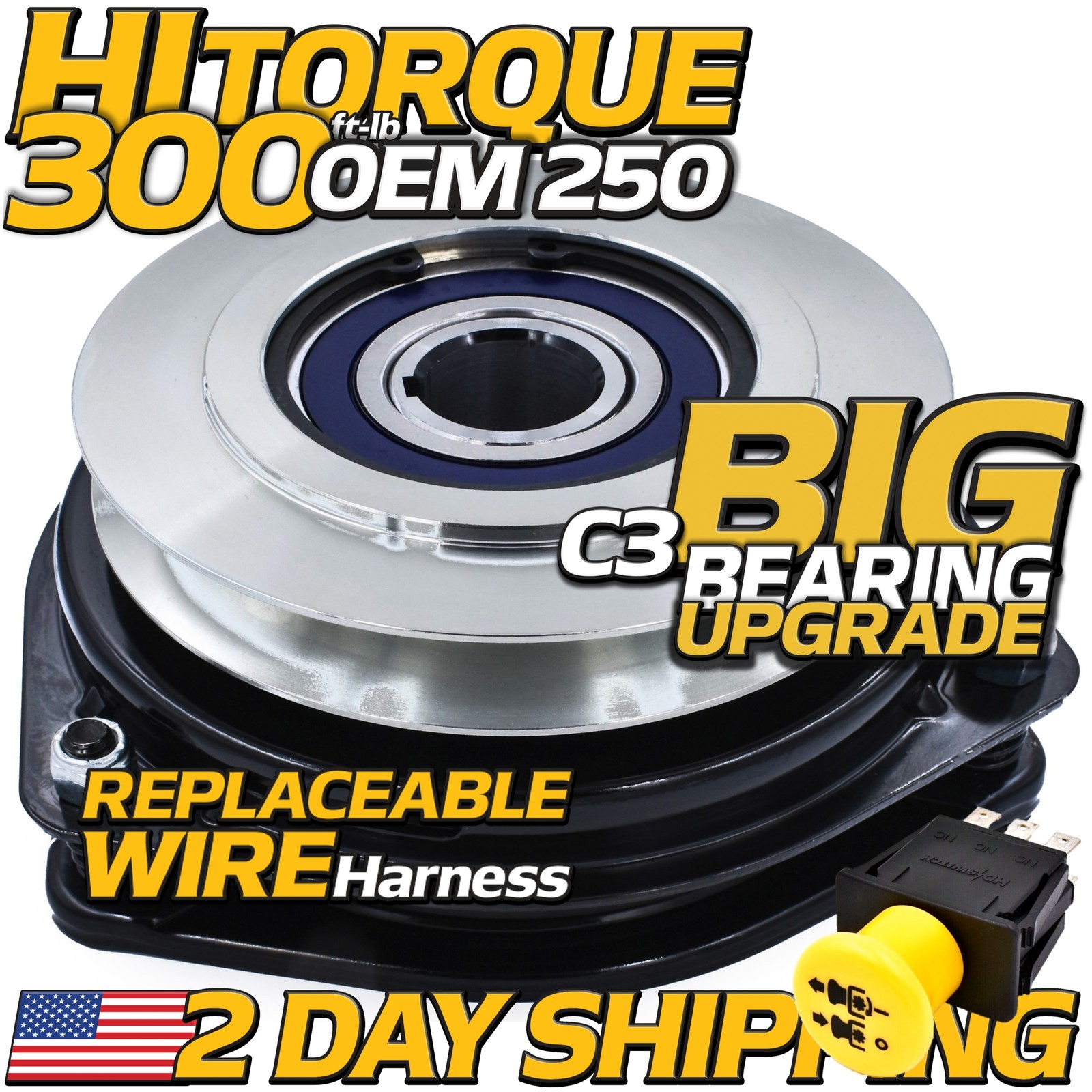HiTorq 300ftlb BIGBearing PTO Clutch & 20A PTO Switch for Scag 461660 GT3.5-MC07 HiTorq 300ftlb BIGBearing PTO Clutch & 20A PTO Switch for Scag 461660 GT3.5-MC07