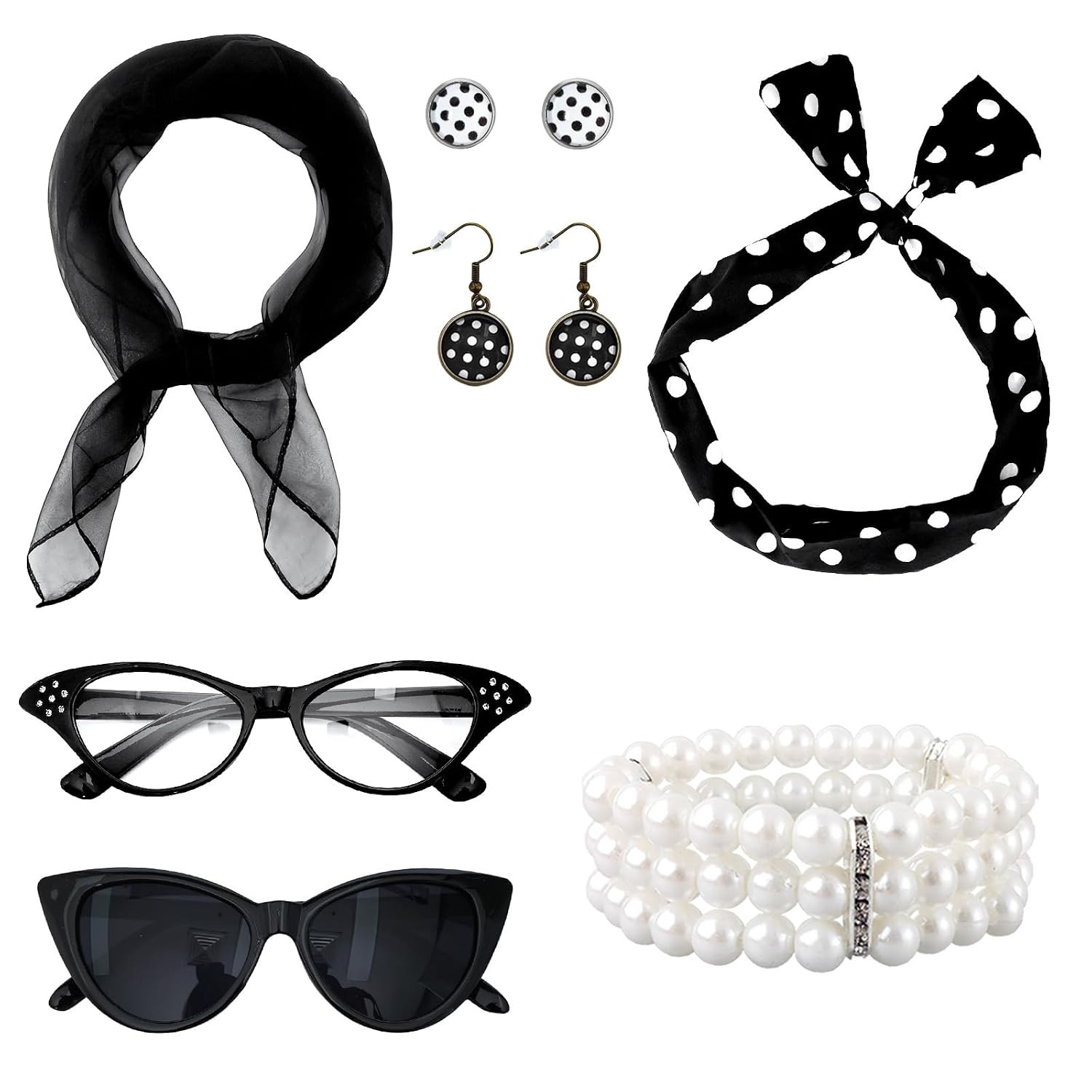 50s Women Vintage Costume Accessories Set Black Vintage Style Dress Up Props