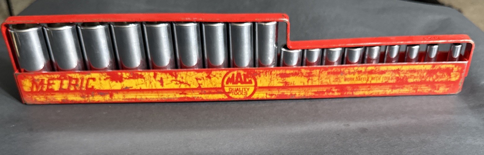 1989 MAC TOOLS SOCKET SET XD SERIES 18pc XT167Y RAIL 3/8” Dr METRIC 6mm - 23mm