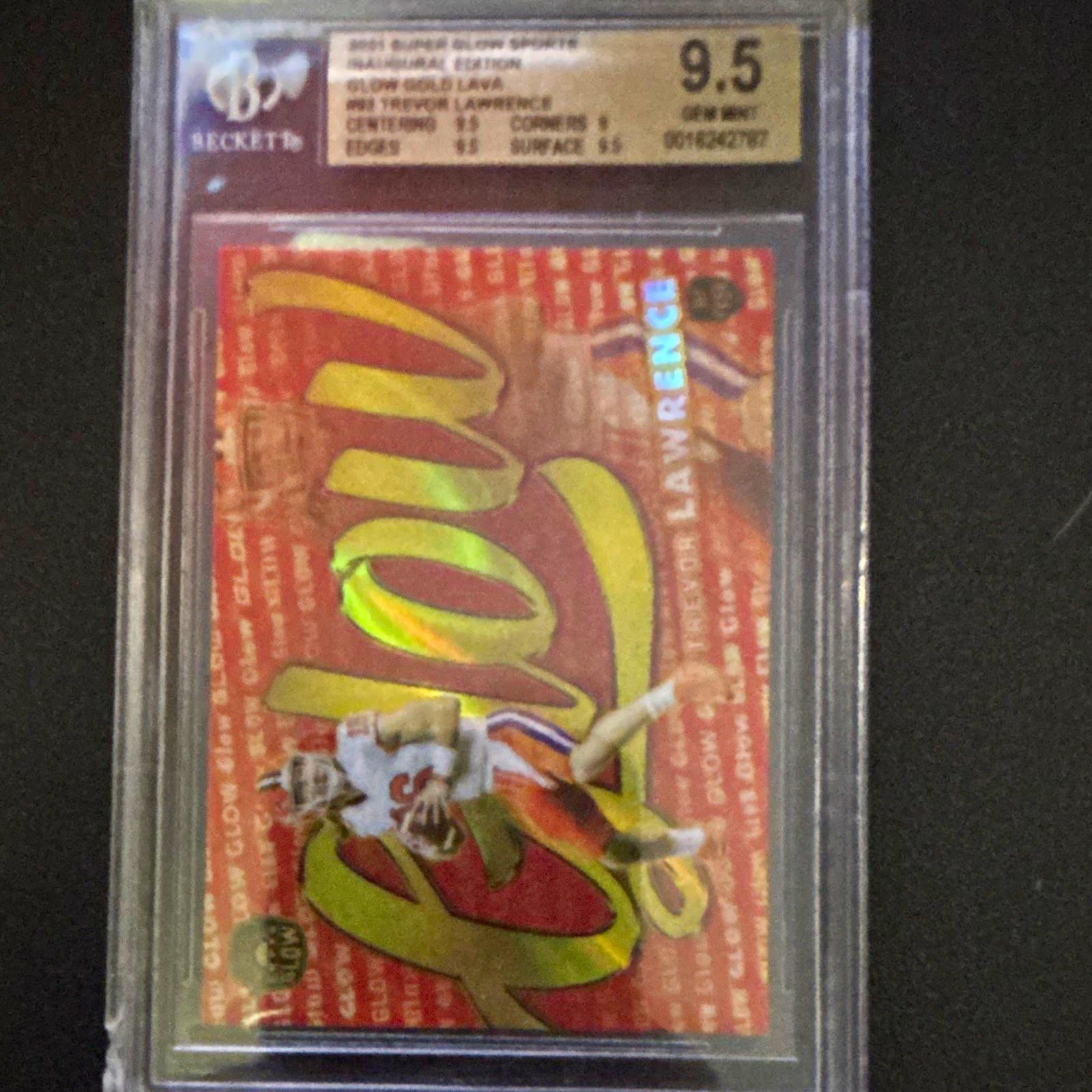 2021 Super Glow Sports Glow Gold Lava Trevor Lawrence Rookie Beckett 9.5 7/10