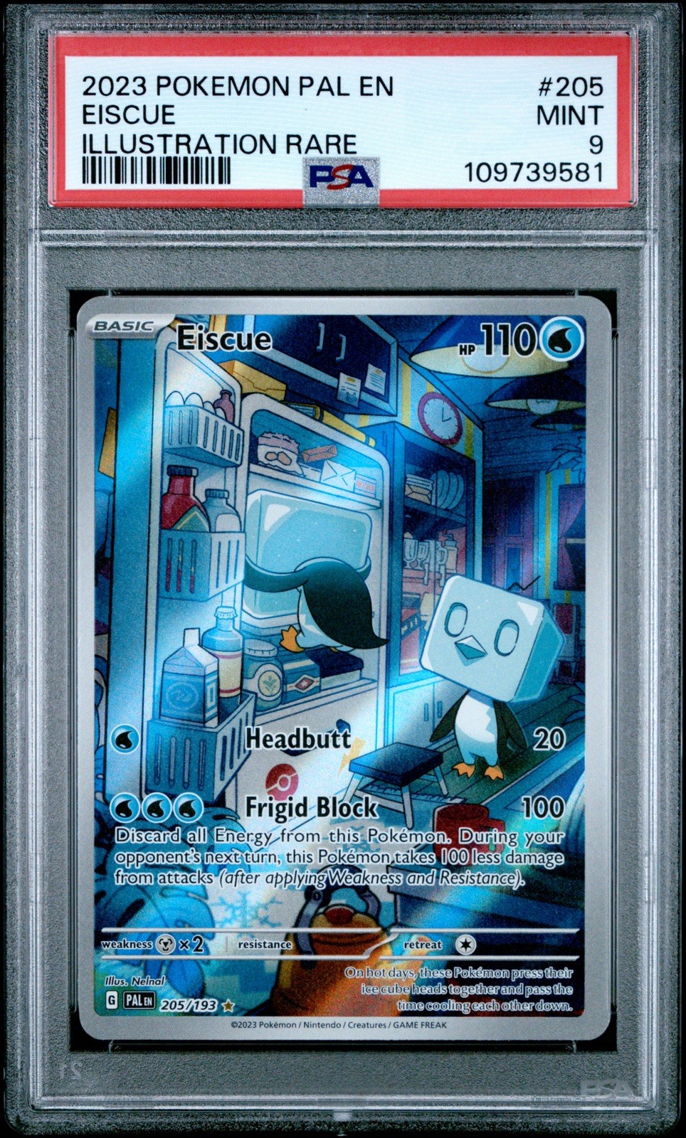 PSA9 Eiscue 2023 Pokemon SV02 Paldea Evolved Holo Illustration Rare IR #205 TCG