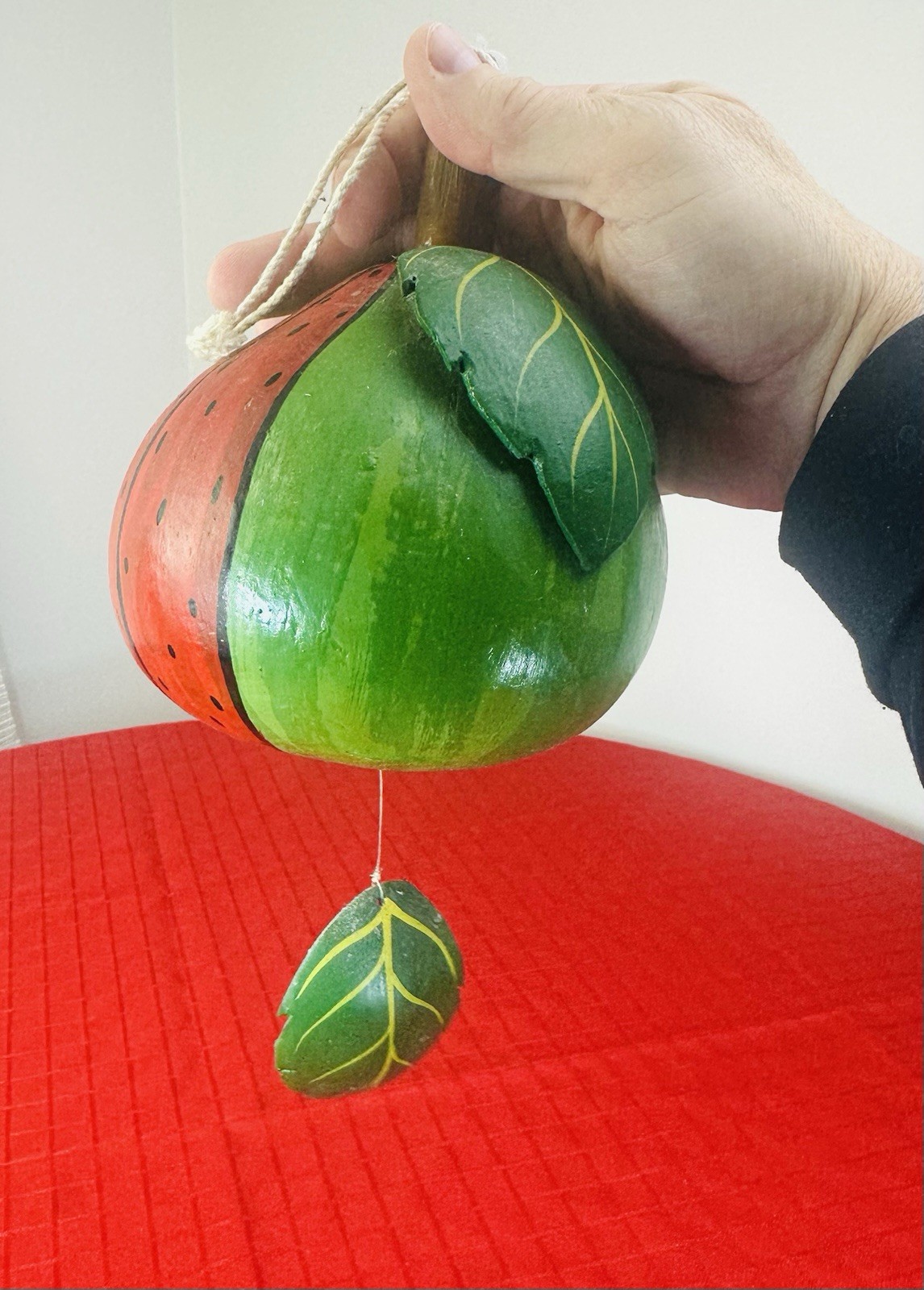 Hand-Painted Watermelon Gourd Wind Chime - Folk Art Summer Garden Decor